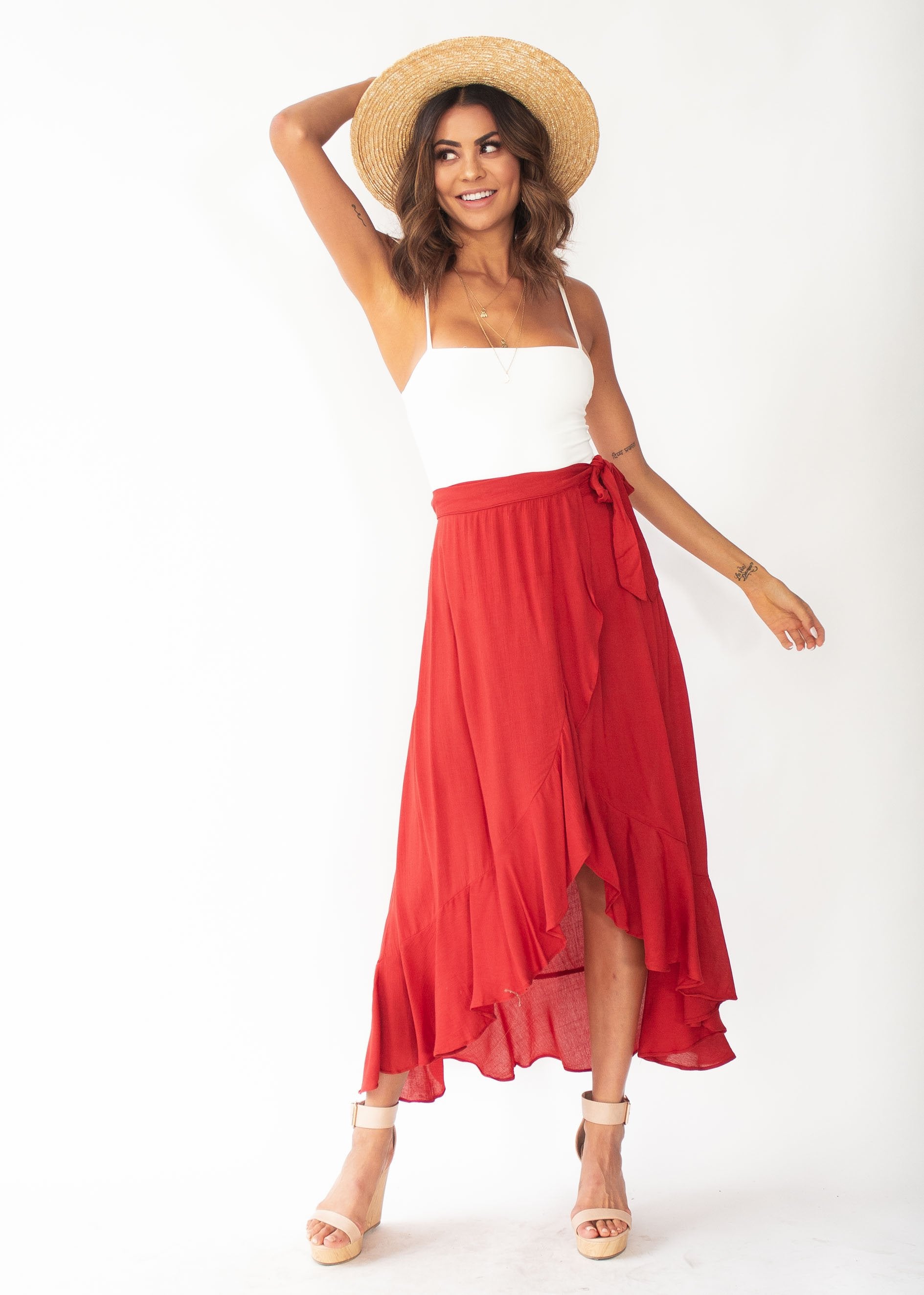 Faroe Wrap Maxi Skirt - Rust
