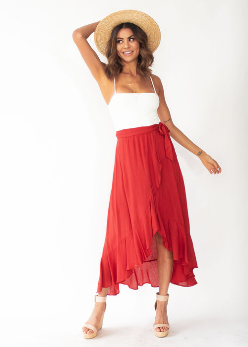 Faroe Wrap Maxi Skirt - Rust