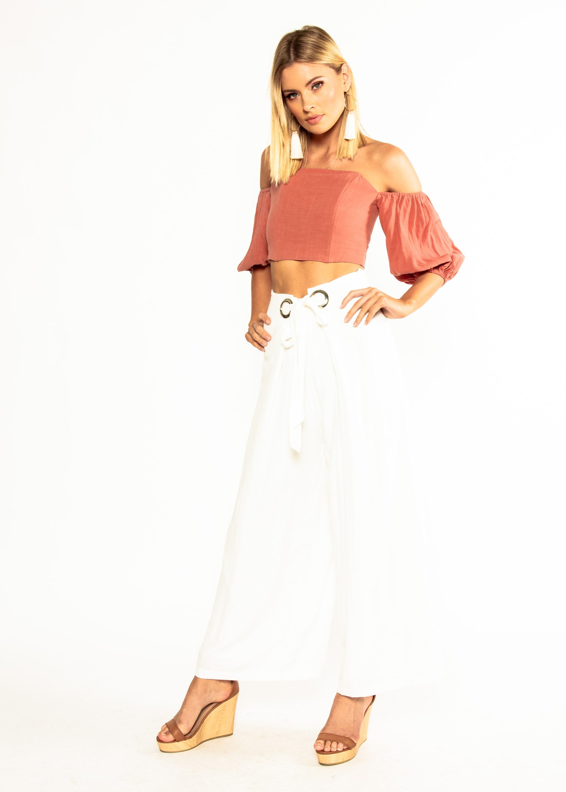 Sweet Nothings Off Shoulder Crop - Rose