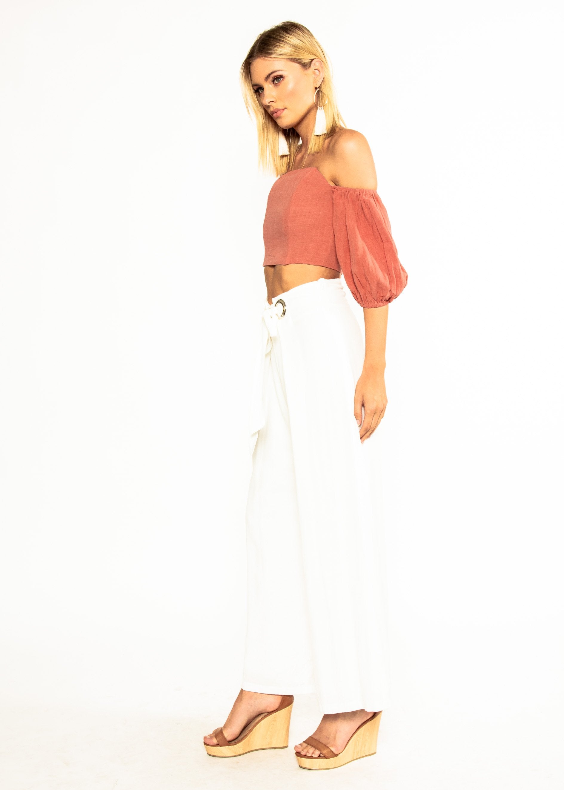 Sweet Nothings Off Shoulder Crop - Rose