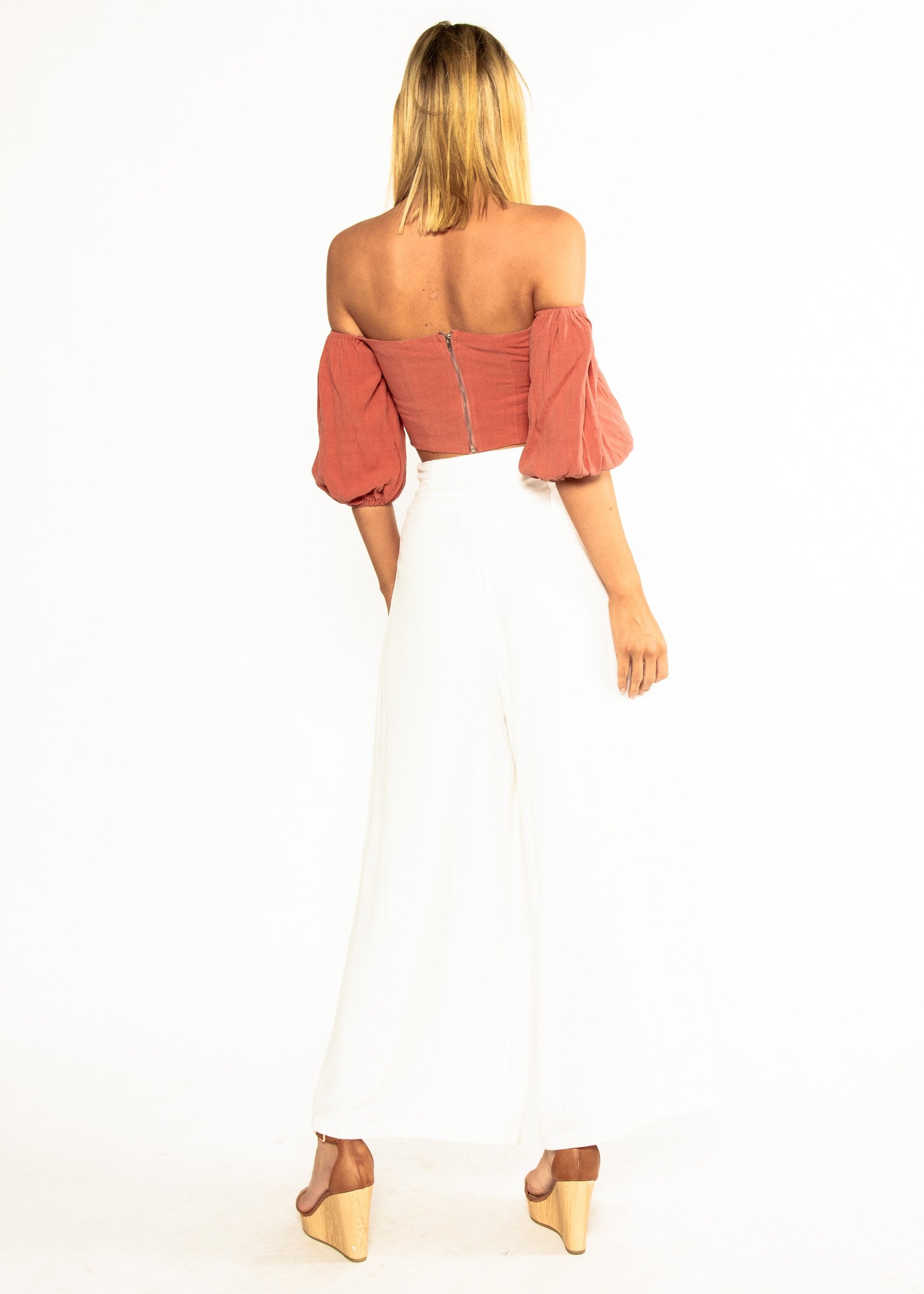 Sweet Nothings Off Shoulder Crop - Rose