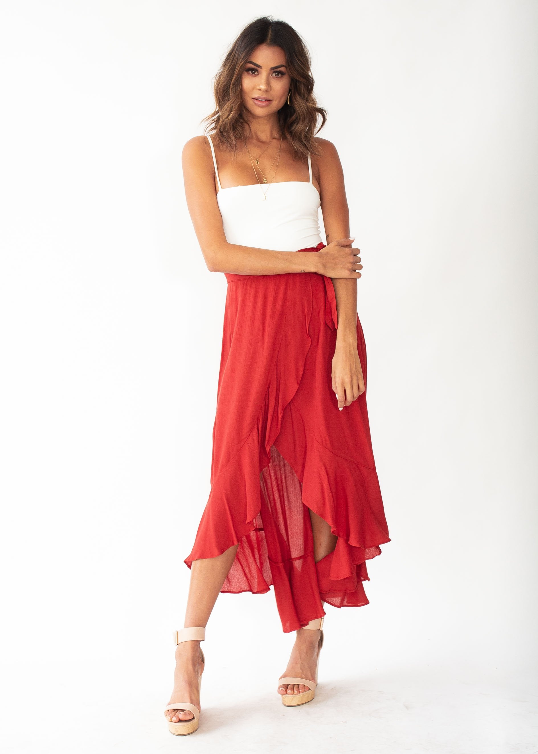 Faroe Wrap Maxi Skirt - Rust