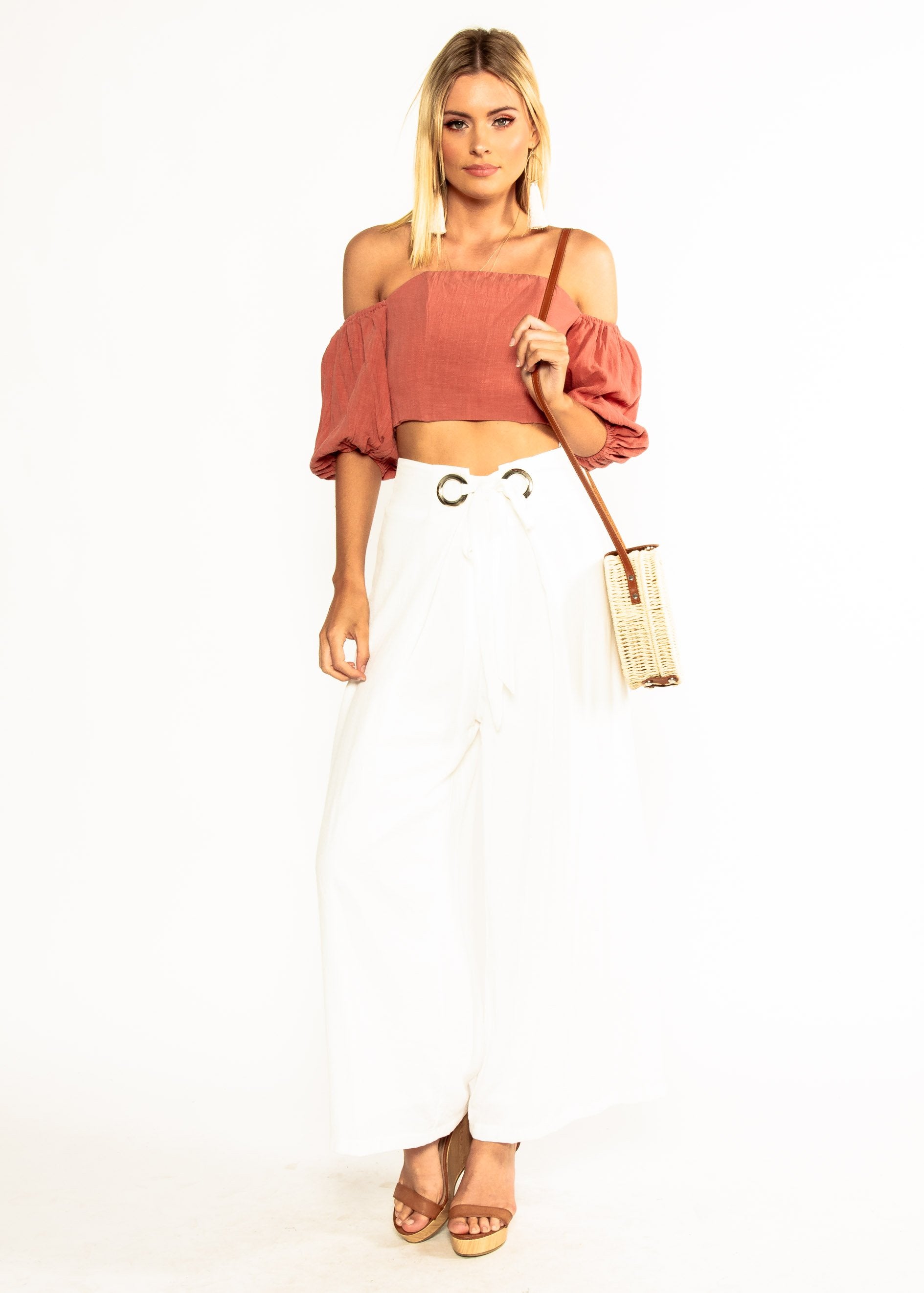 Sweet Nothings Off Shoulder Crop - Rose