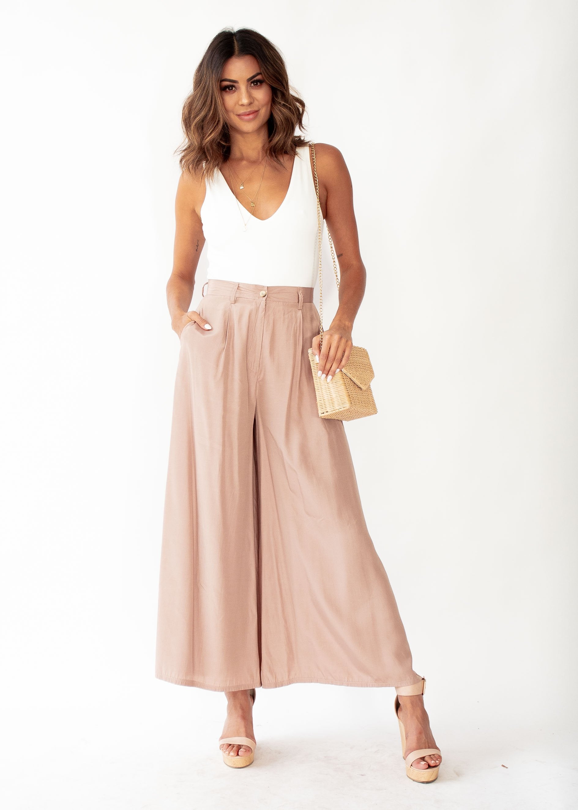 Burning Up Wide Leg Pants - Mocha