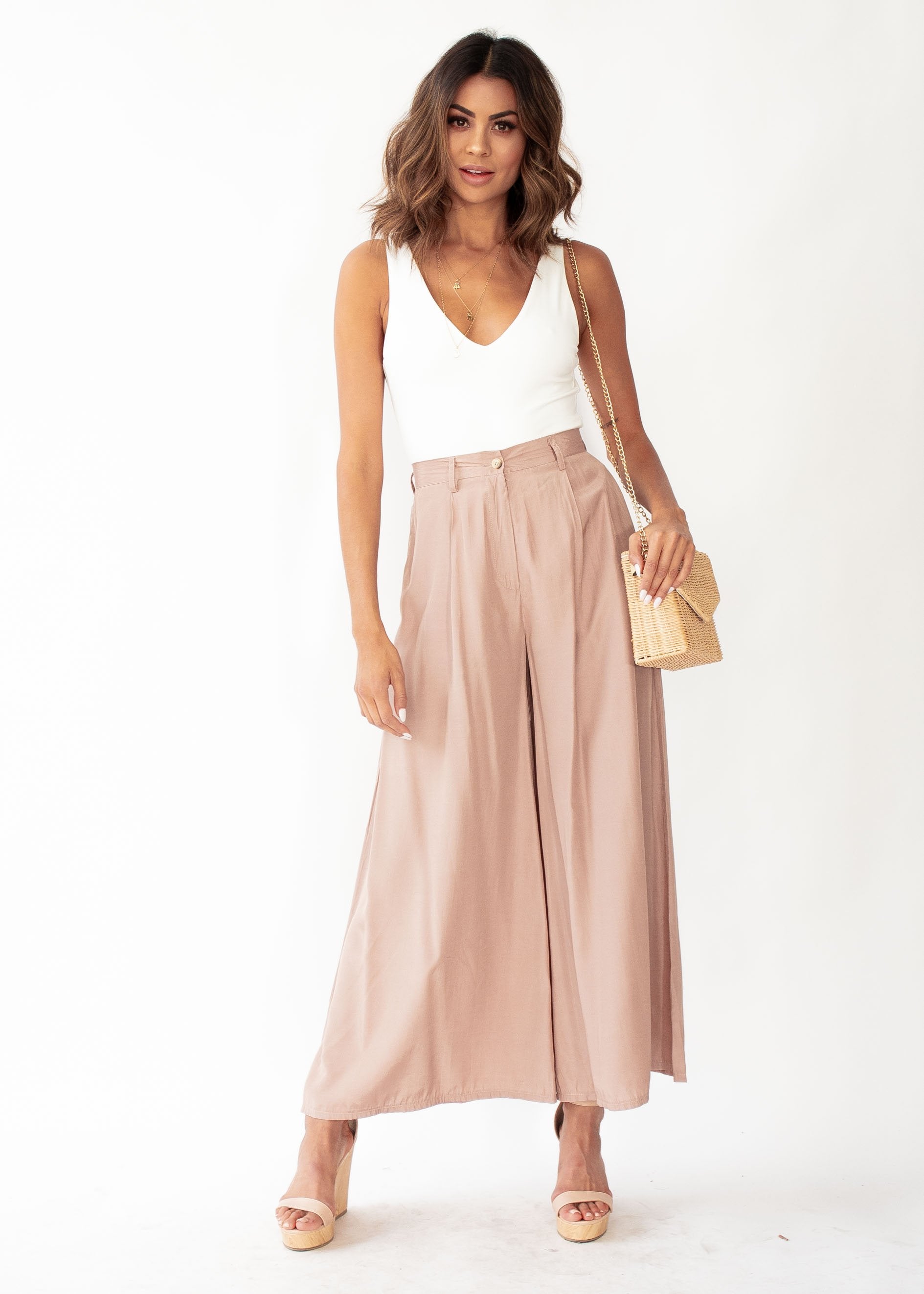 Burning Up Wide Leg Pants - Mocha