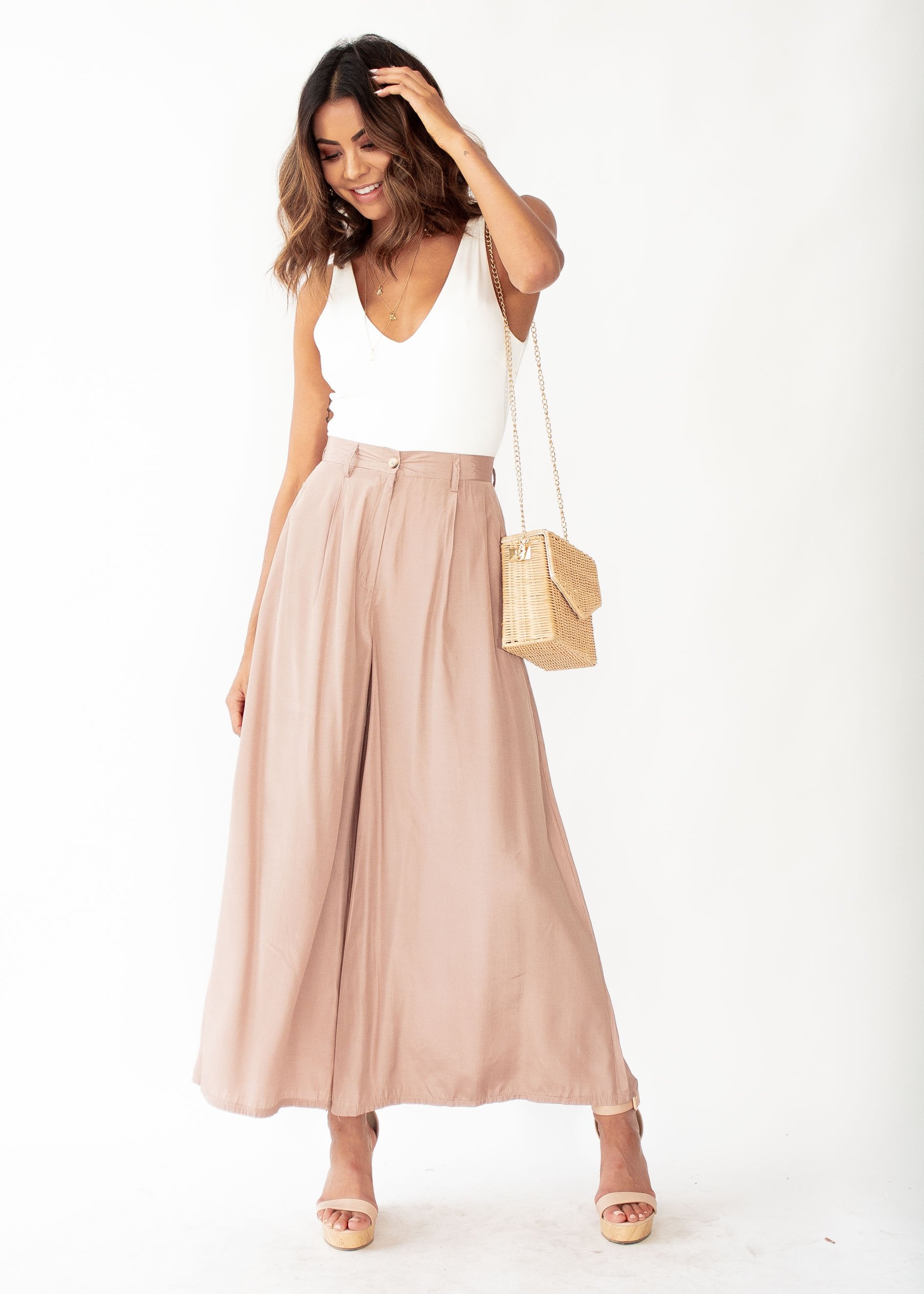 Burning Up Wide Leg Pants - Mocha