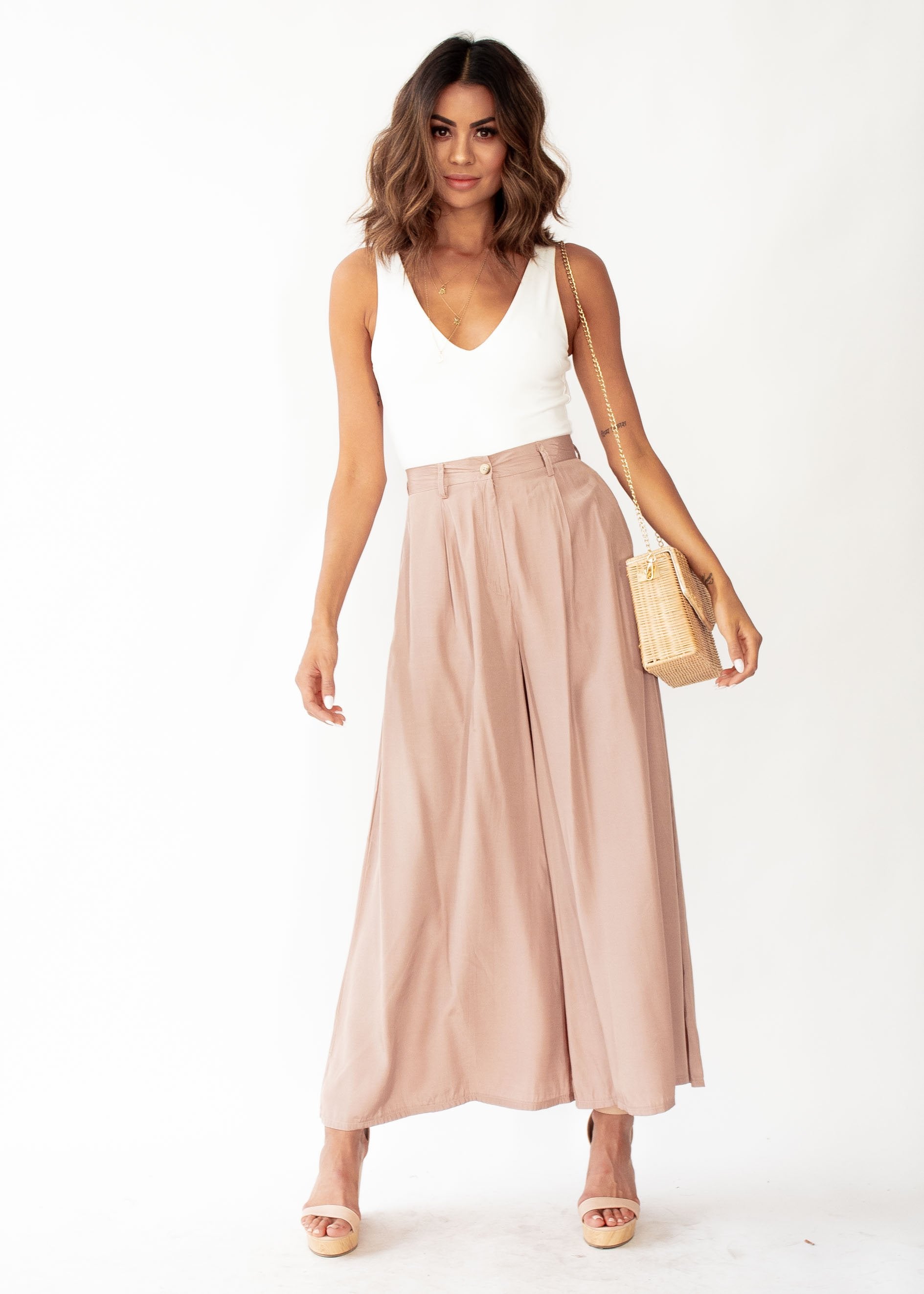 Burning Up Wide Leg Pants - Mocha