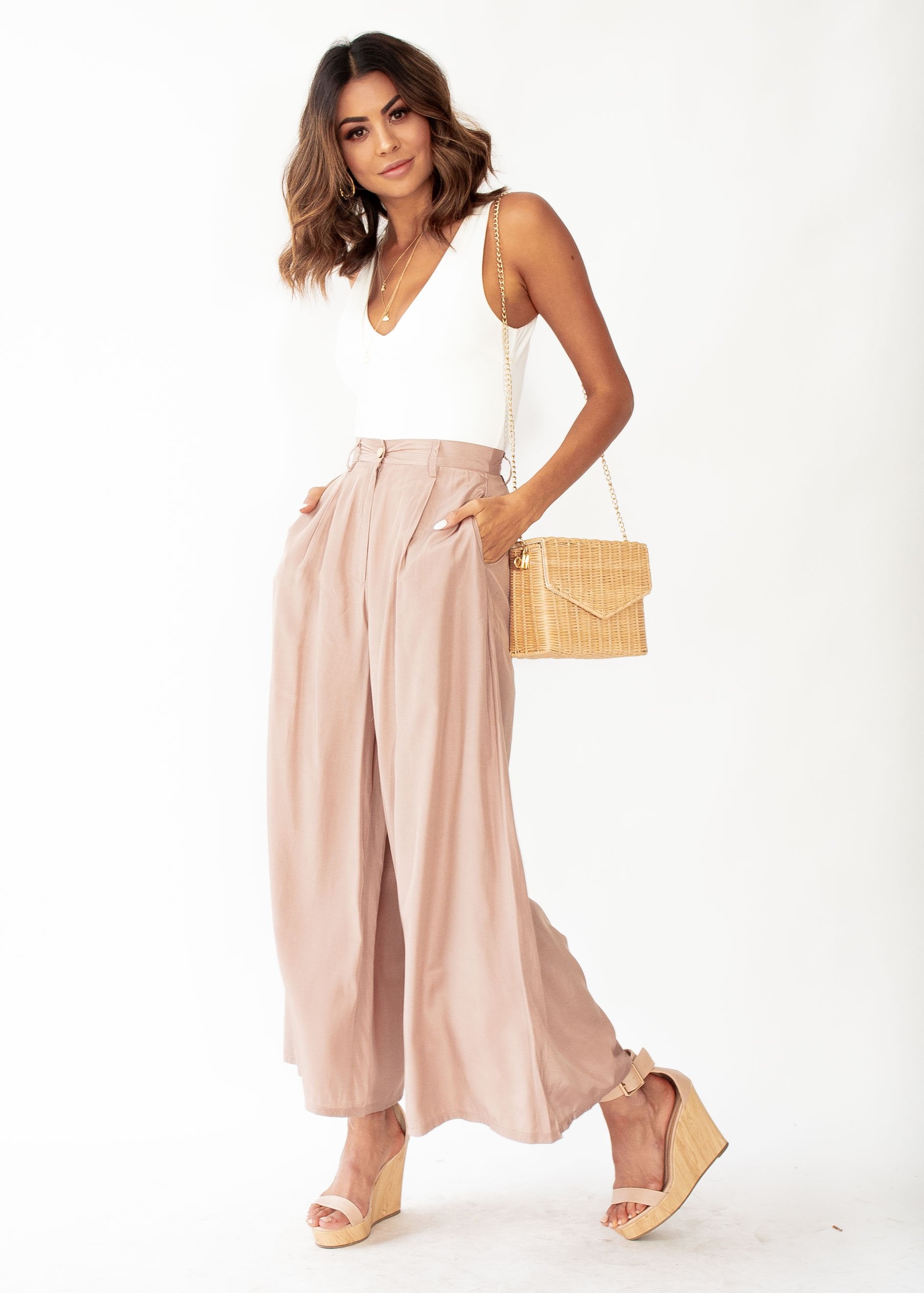 Burning Up Wide Leg Pants - Mocha