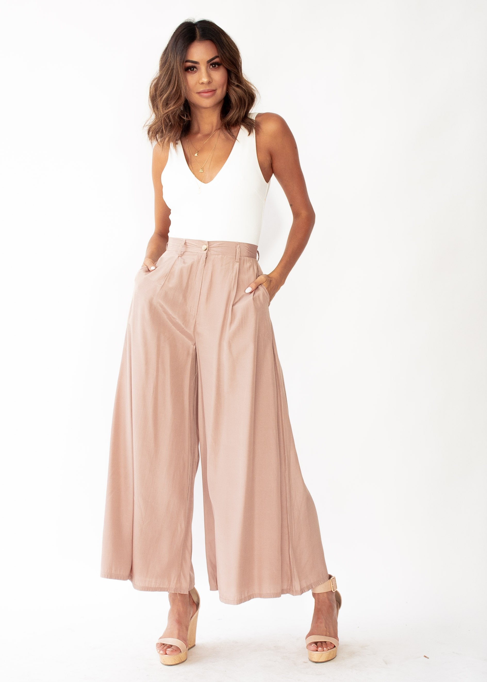 Burning Up Wide Leg Pants - Mocha