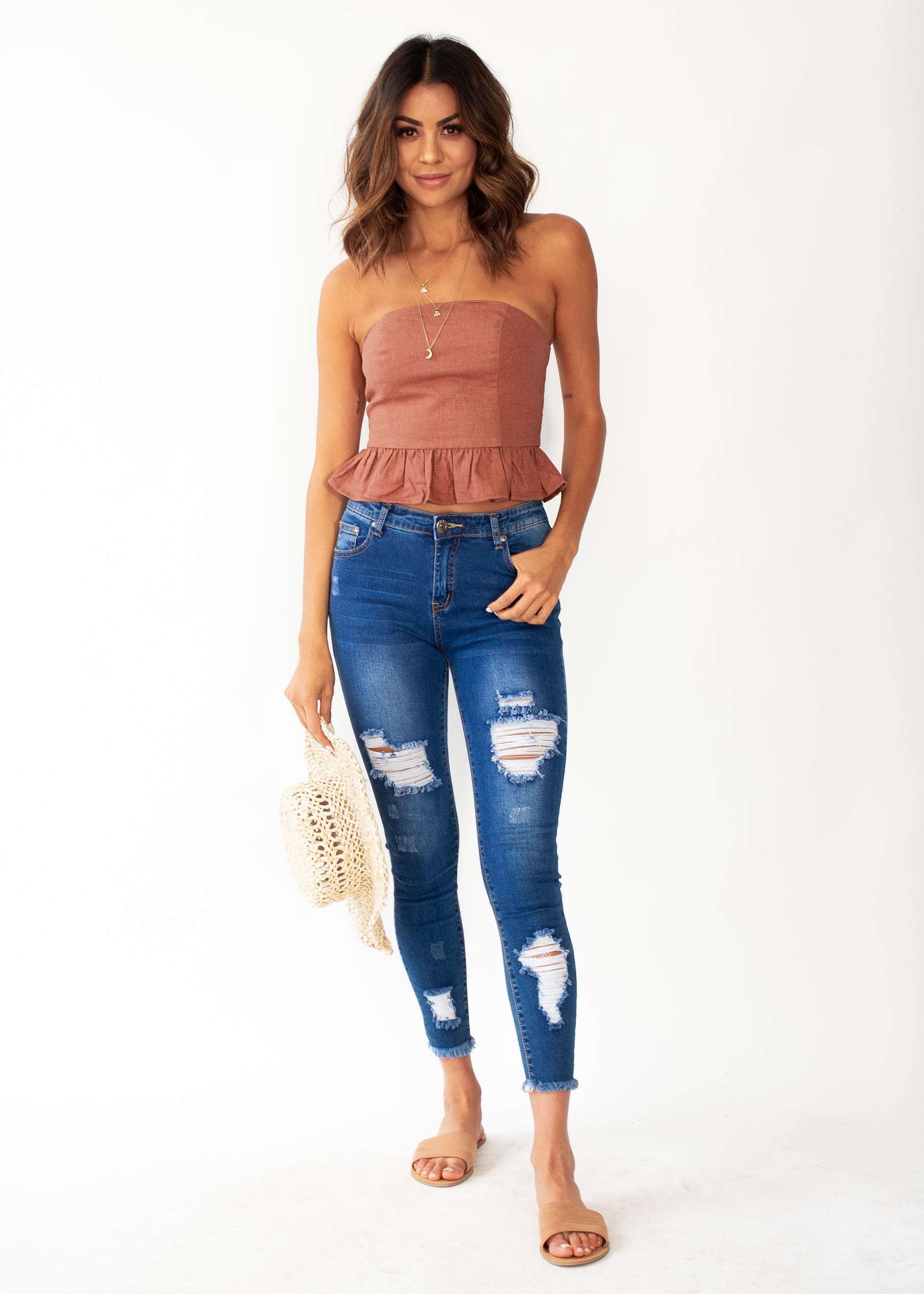 Picture Perfect Strapless Crop - Rust