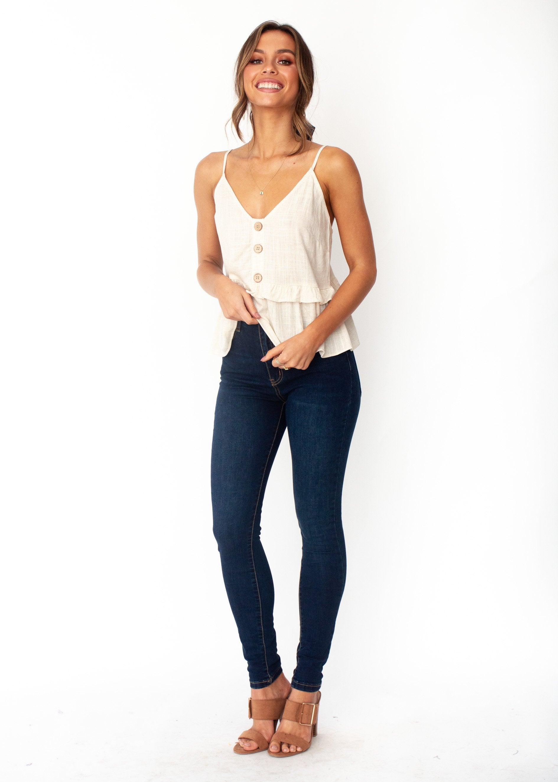 Love Maze Linen Cami - Natural