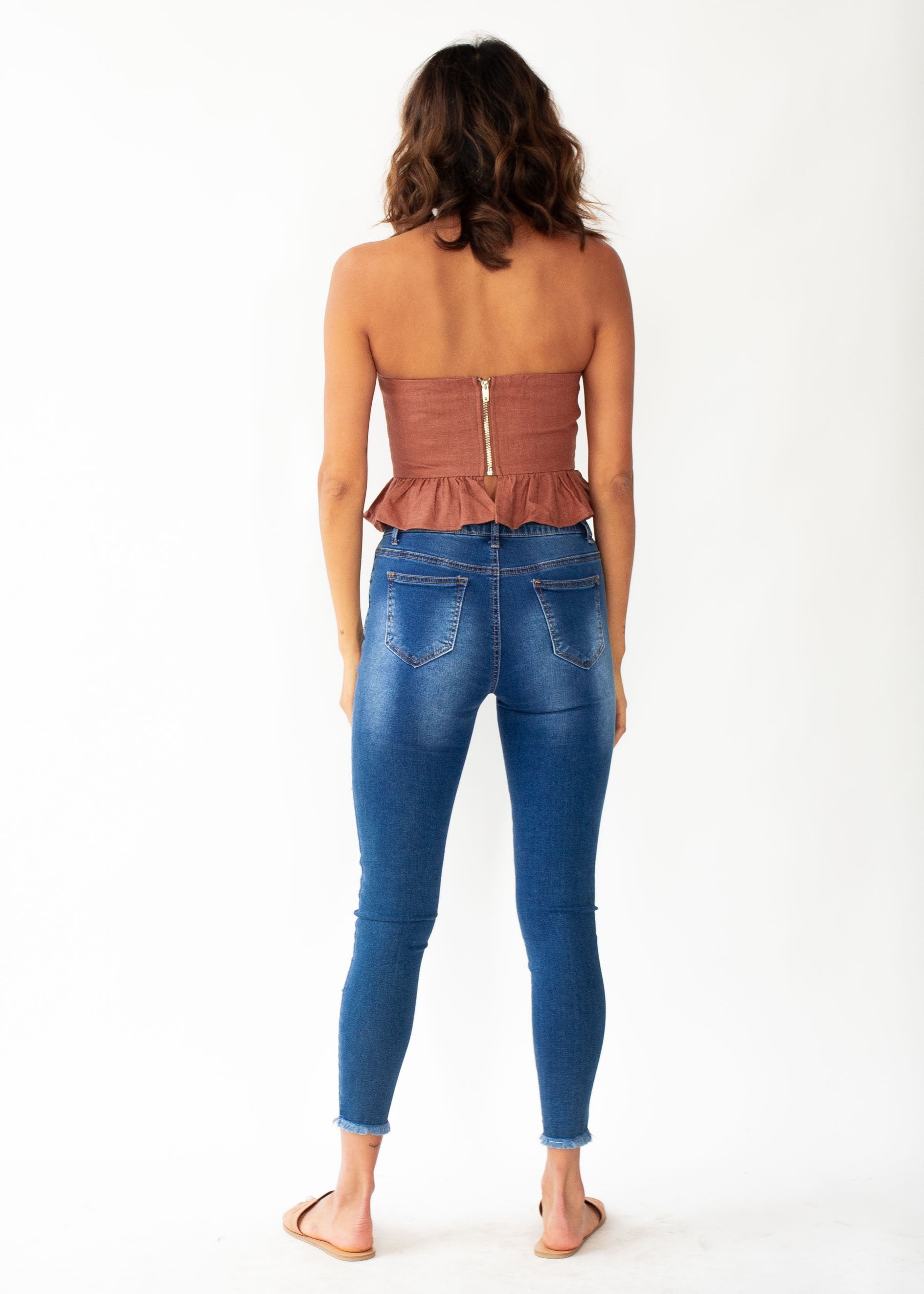 Picture Perfect Strapless Crop - Rust
