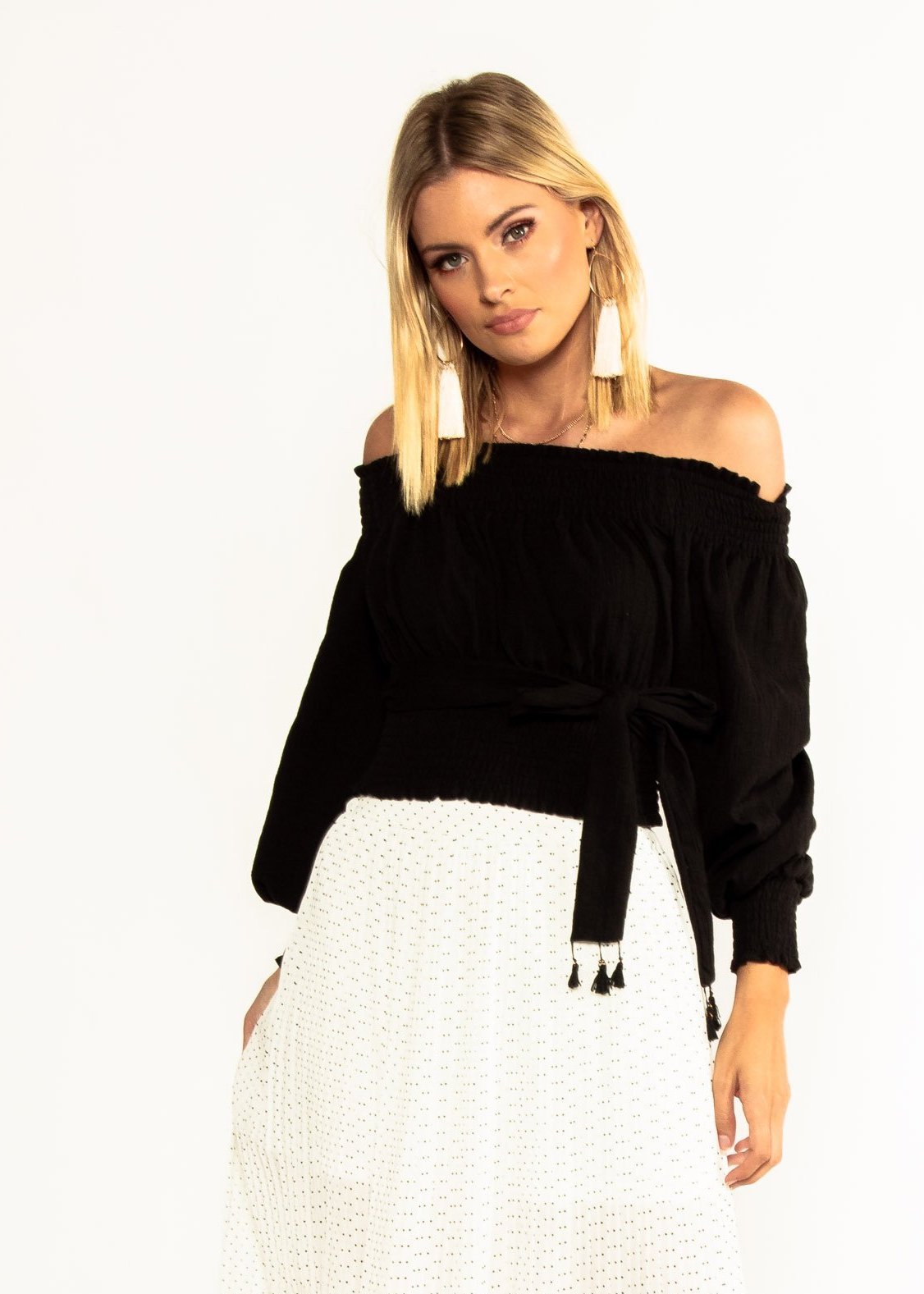 Wildfire Off Shoulder Crop w/ Tie - Black
