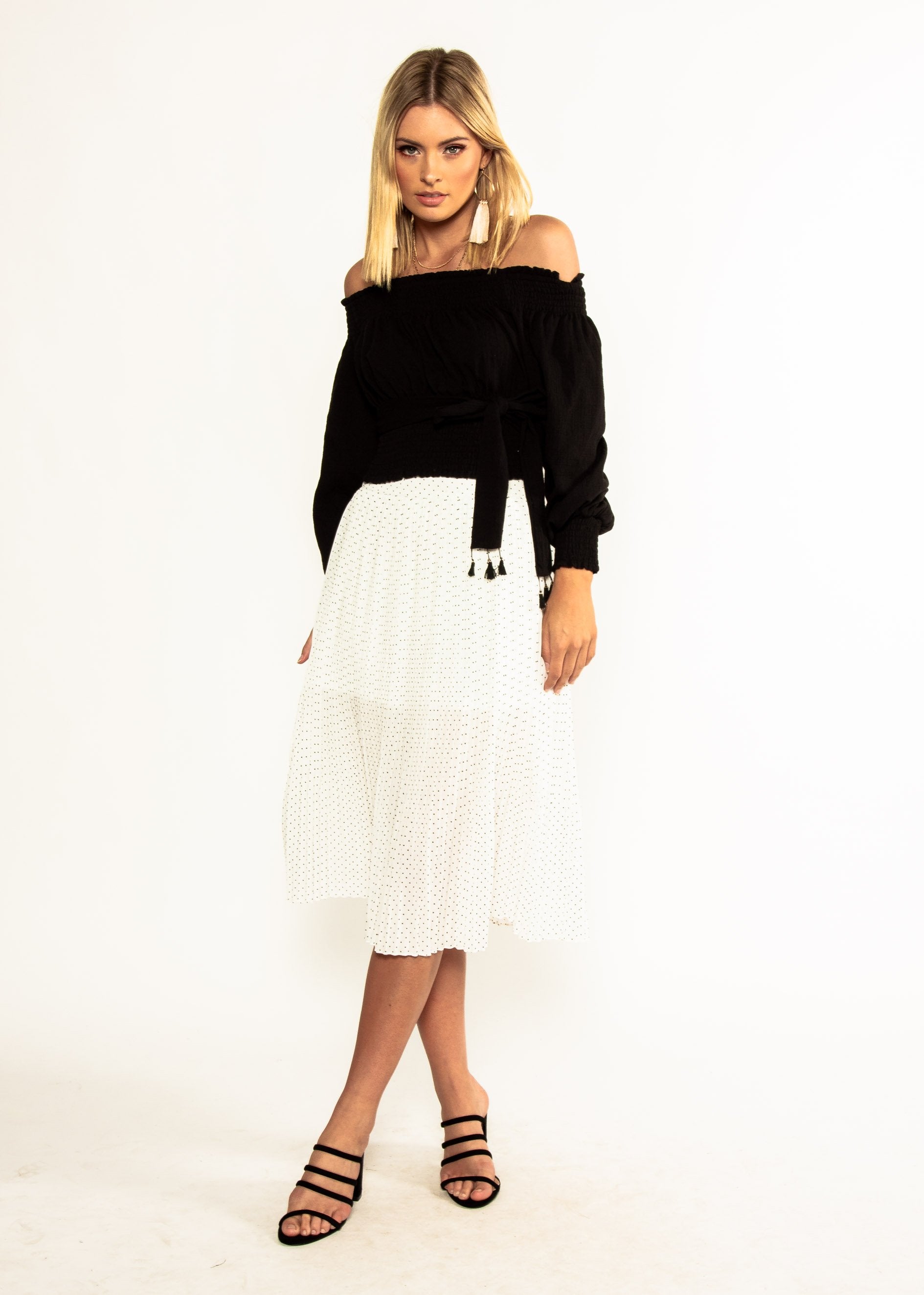 Wildfire Off Shoulder Crop w/ Tie - Black