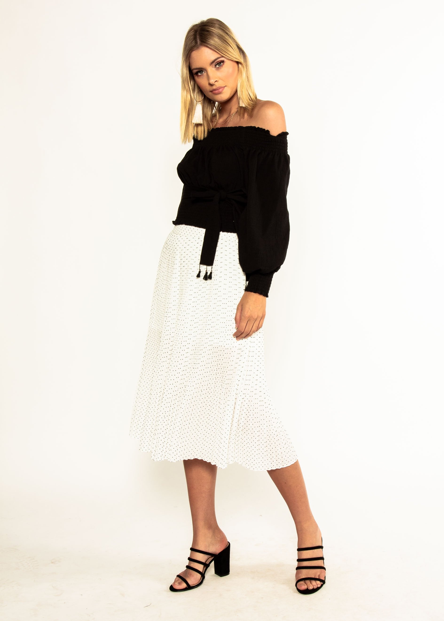 Wildfire Off Shoulder Crop w/ Tie - Black