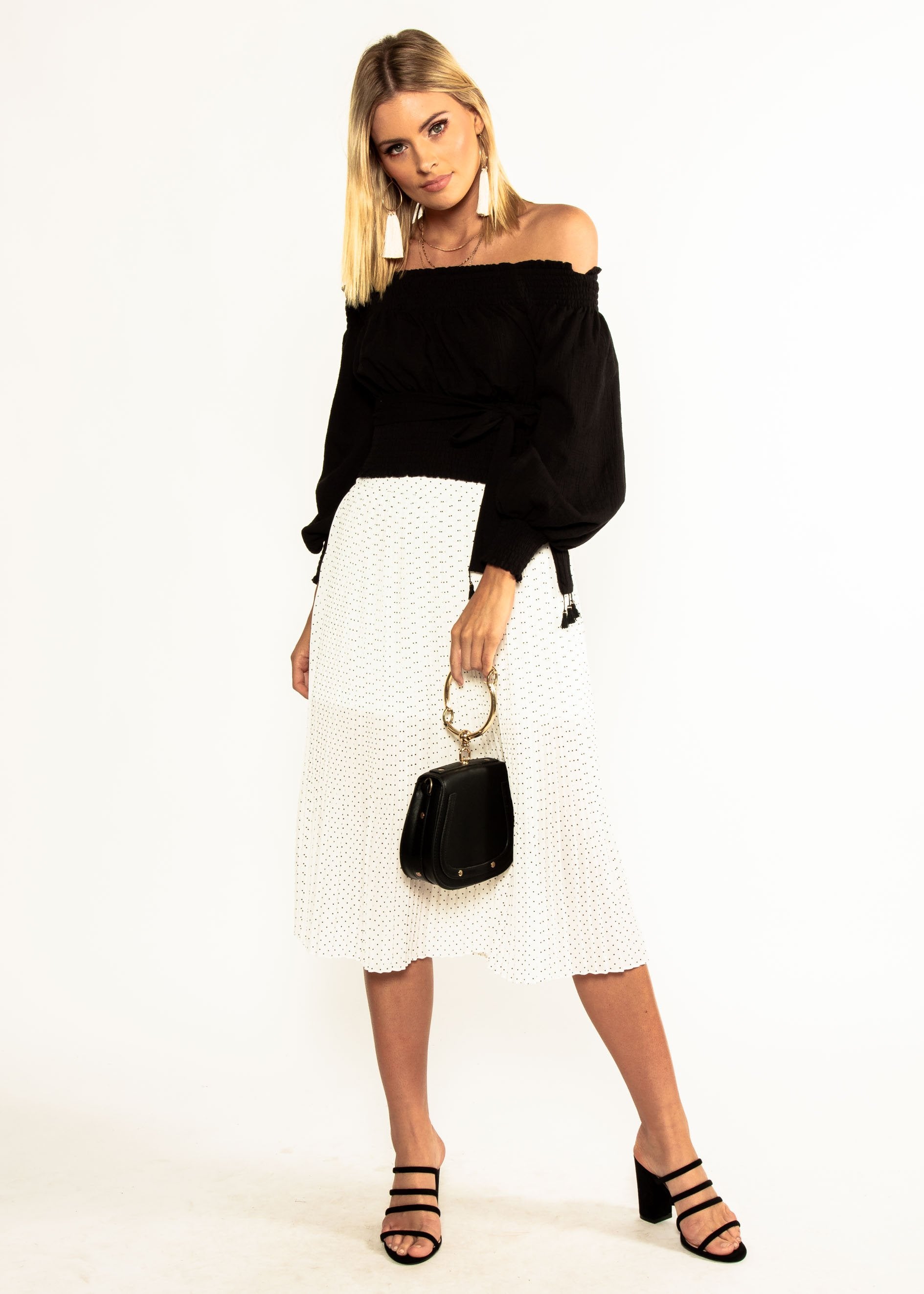 Wildfire Off Shoulder Crop w/ Tie - Black