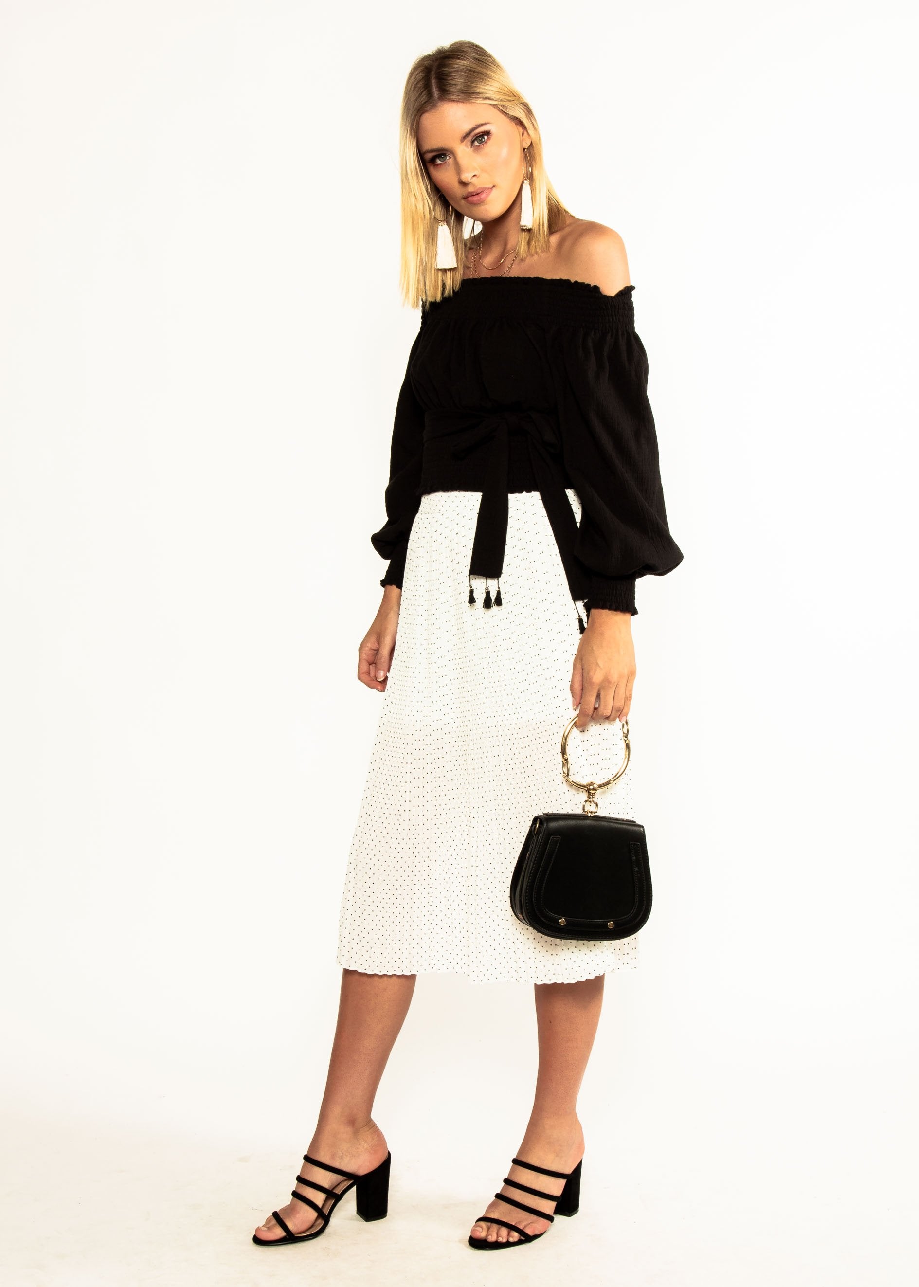 Wildfire Off Shoulder Crop w/ Tie - Black