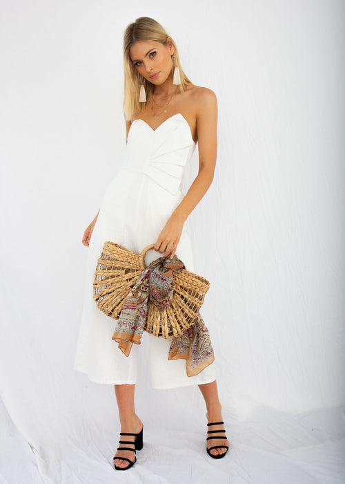 Rapid Fire Linen Strapless Pantsuit - White