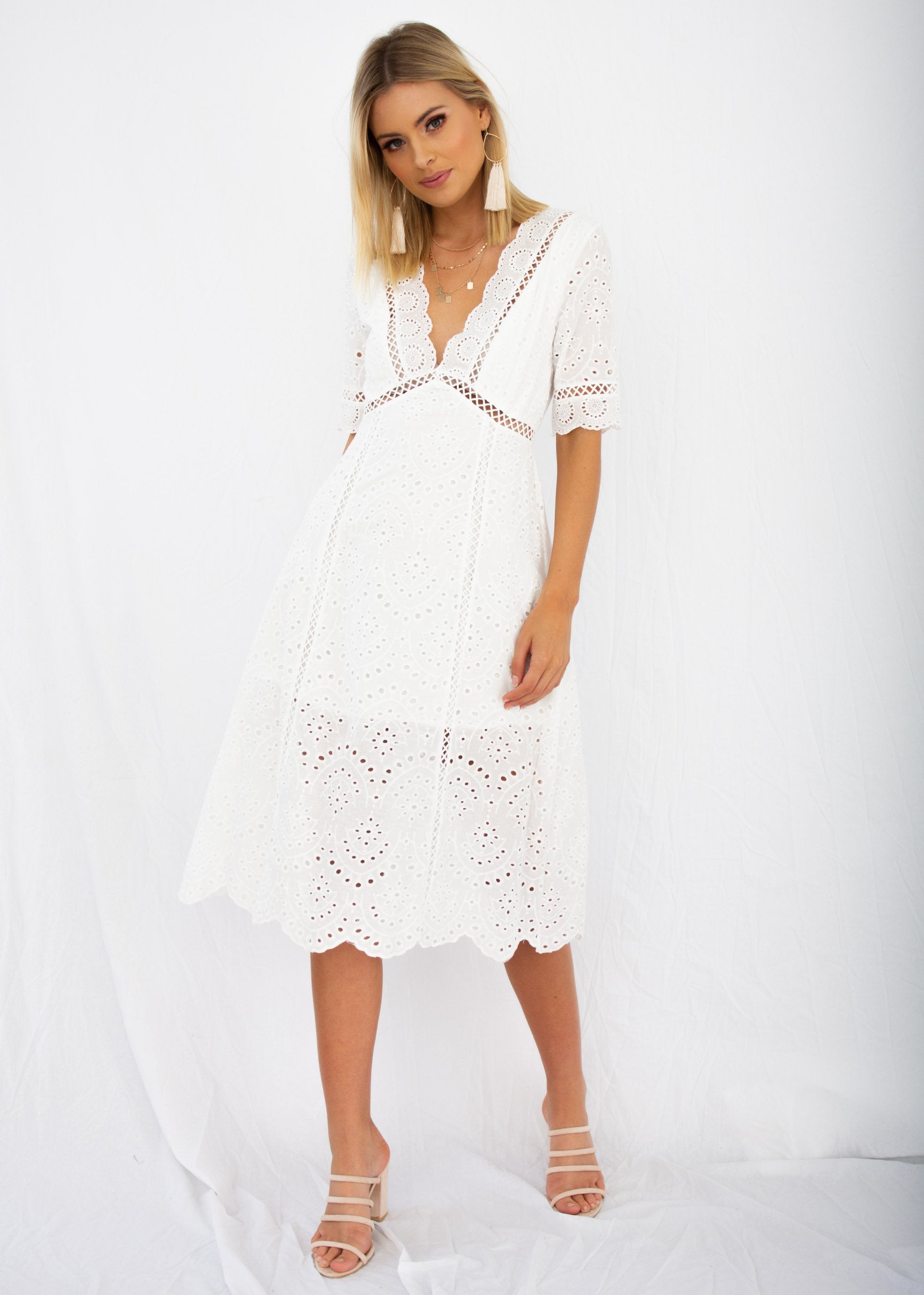 Marlow Midi Dress - White Anglaise