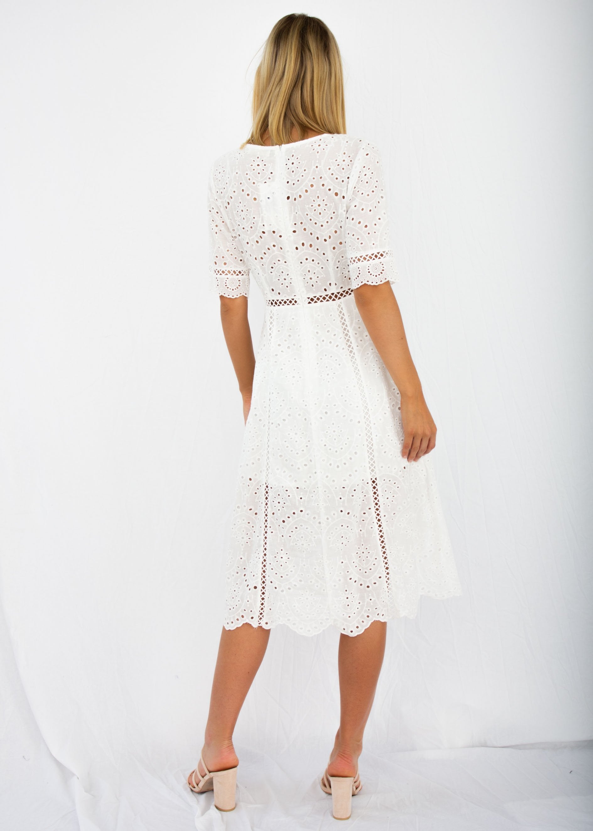 Marlow Midi Dress - White Anglaise