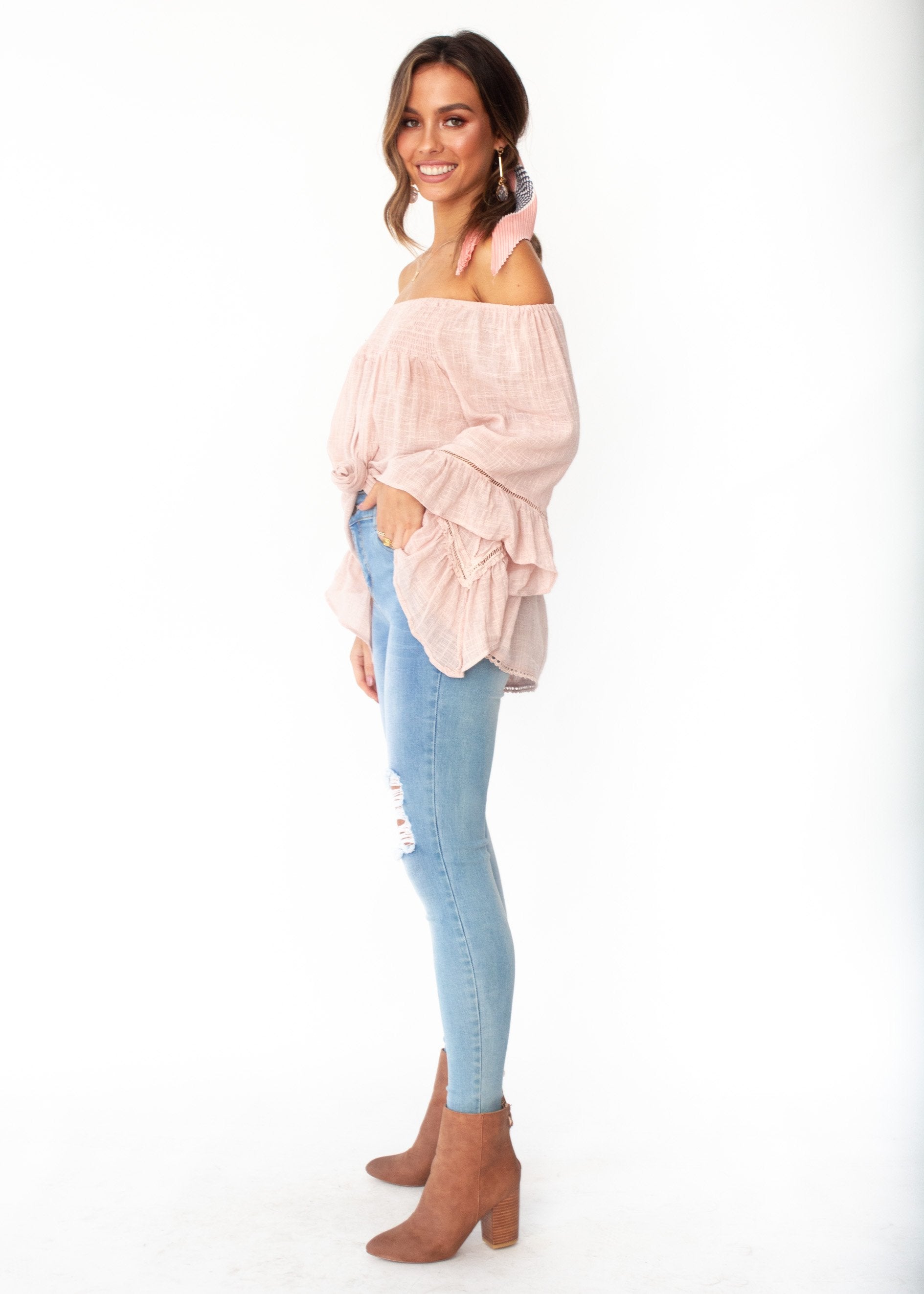 Sugar Night Off Shoulder Top - Sheer Blush