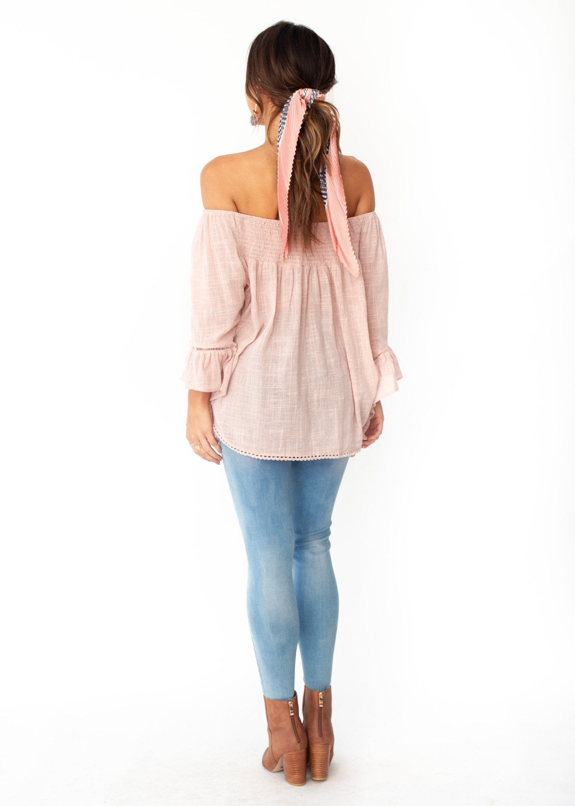 Sugar Night Off Shoulder Top - Sheer Blush