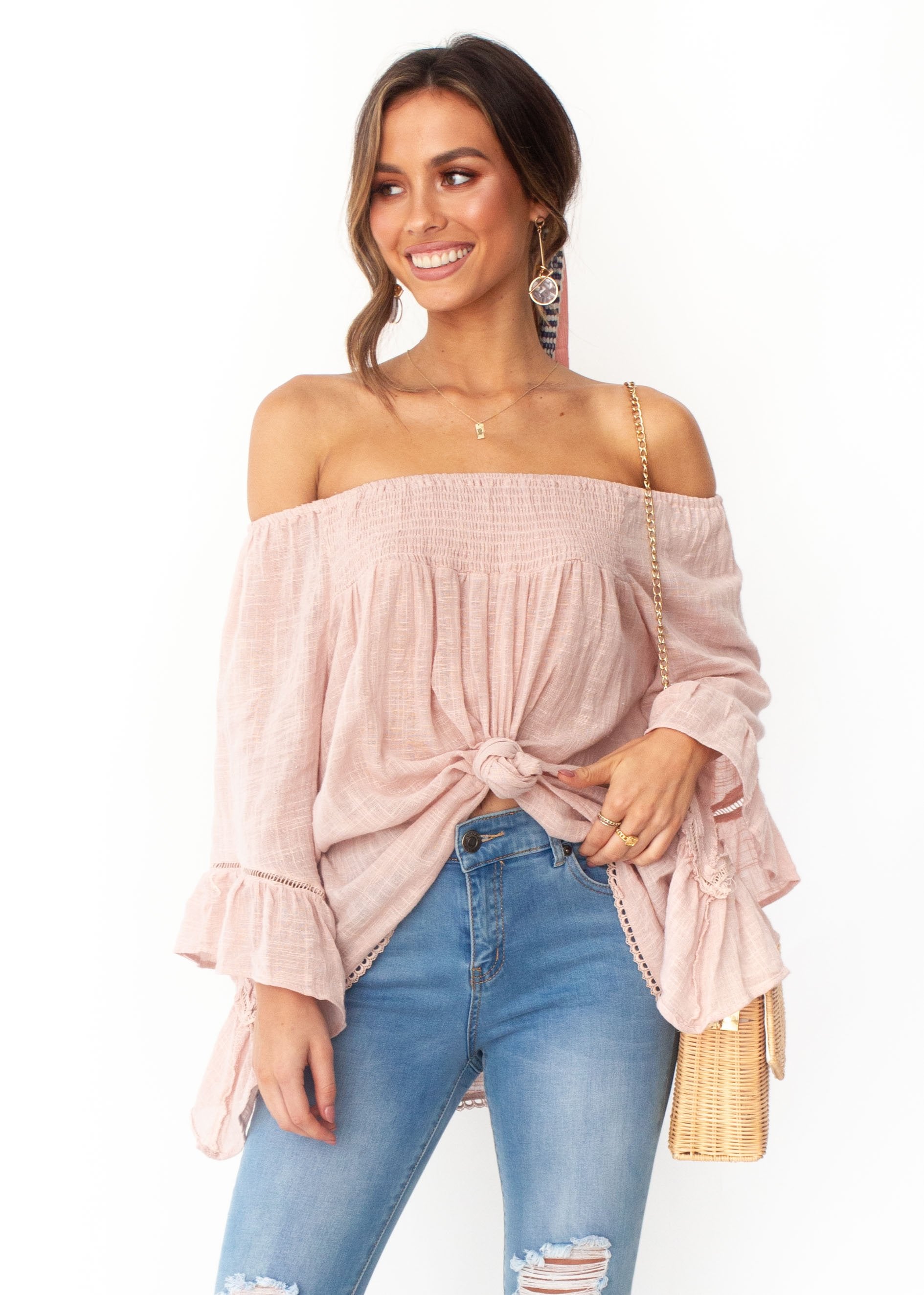 Sugar Night Off Shoulder Top - Sheer Blush