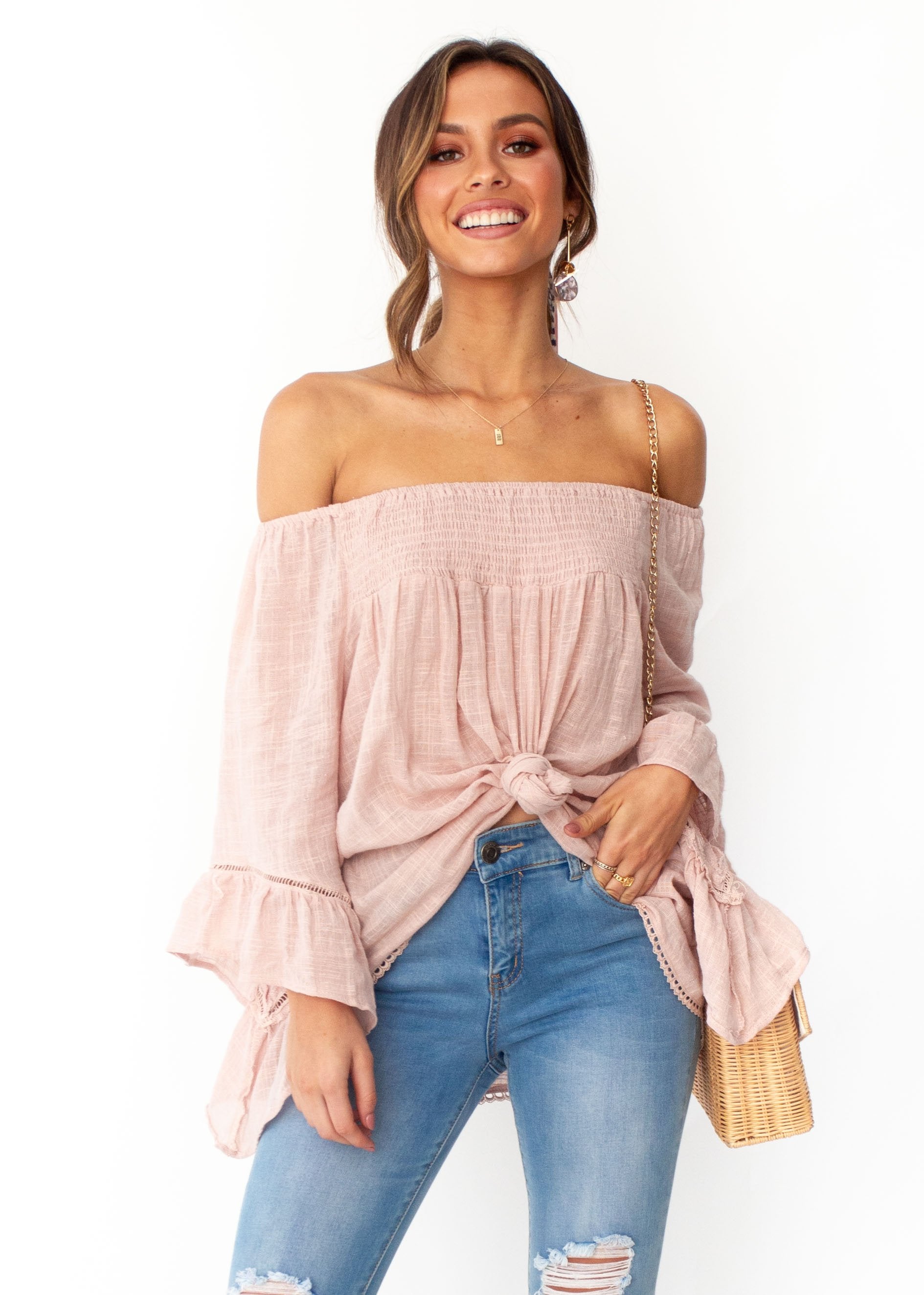 Women's Sugar Night Off Shoulder Top - Sheer Blush