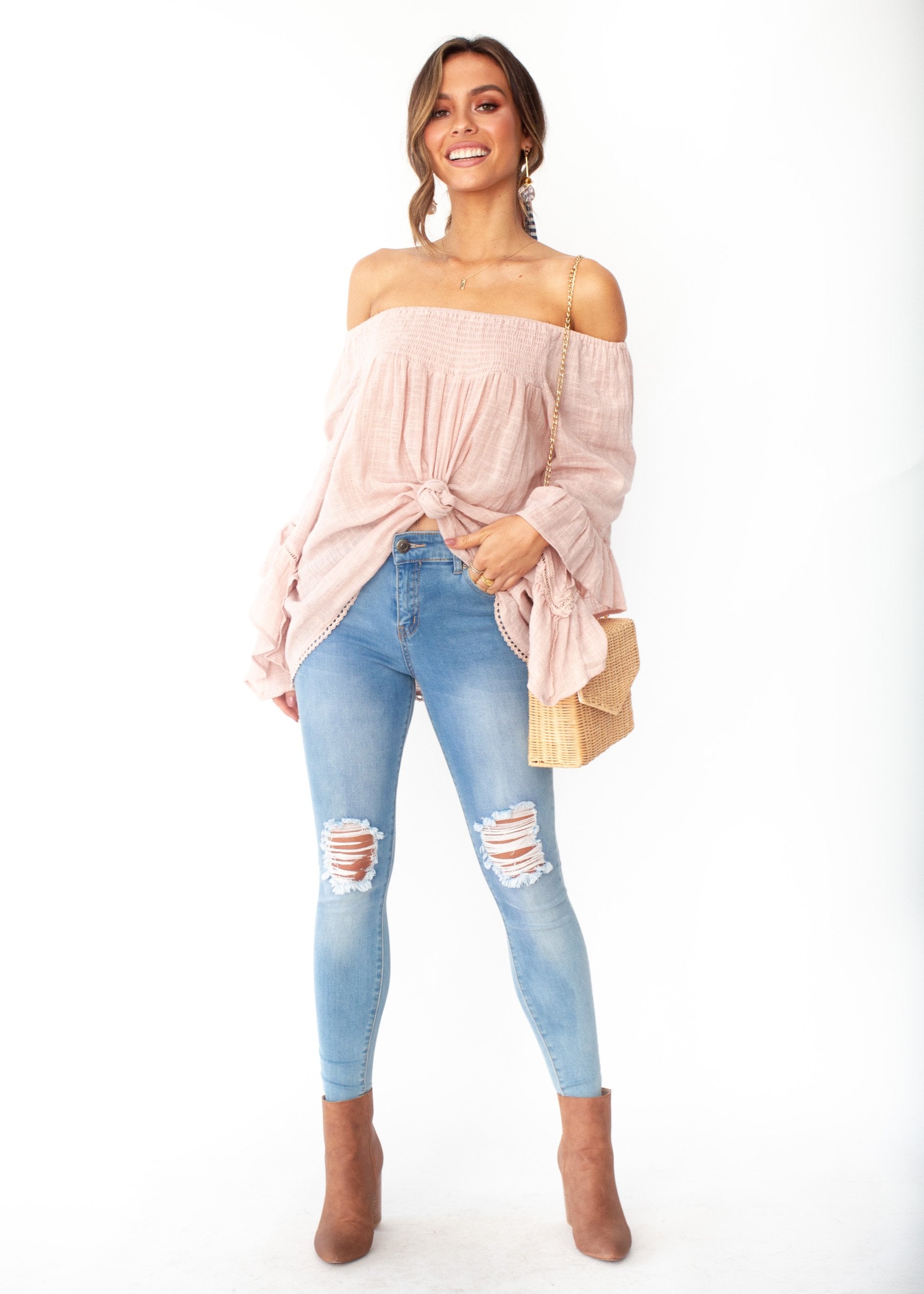 Sugar Night Off Shoulder Top - Sheer Blush