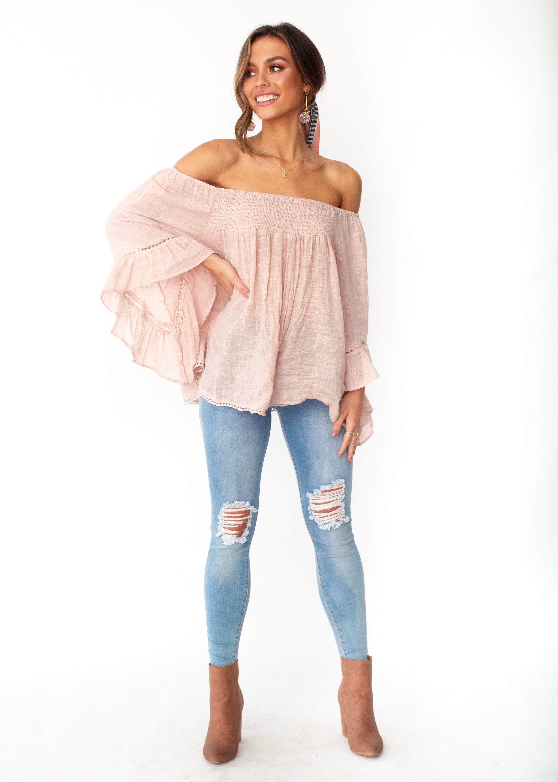 Sugar Night Off Shoulder Top - Sheer Blush