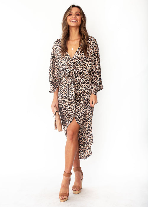 Women's Slipping Away Midi Dress - Leopard Print