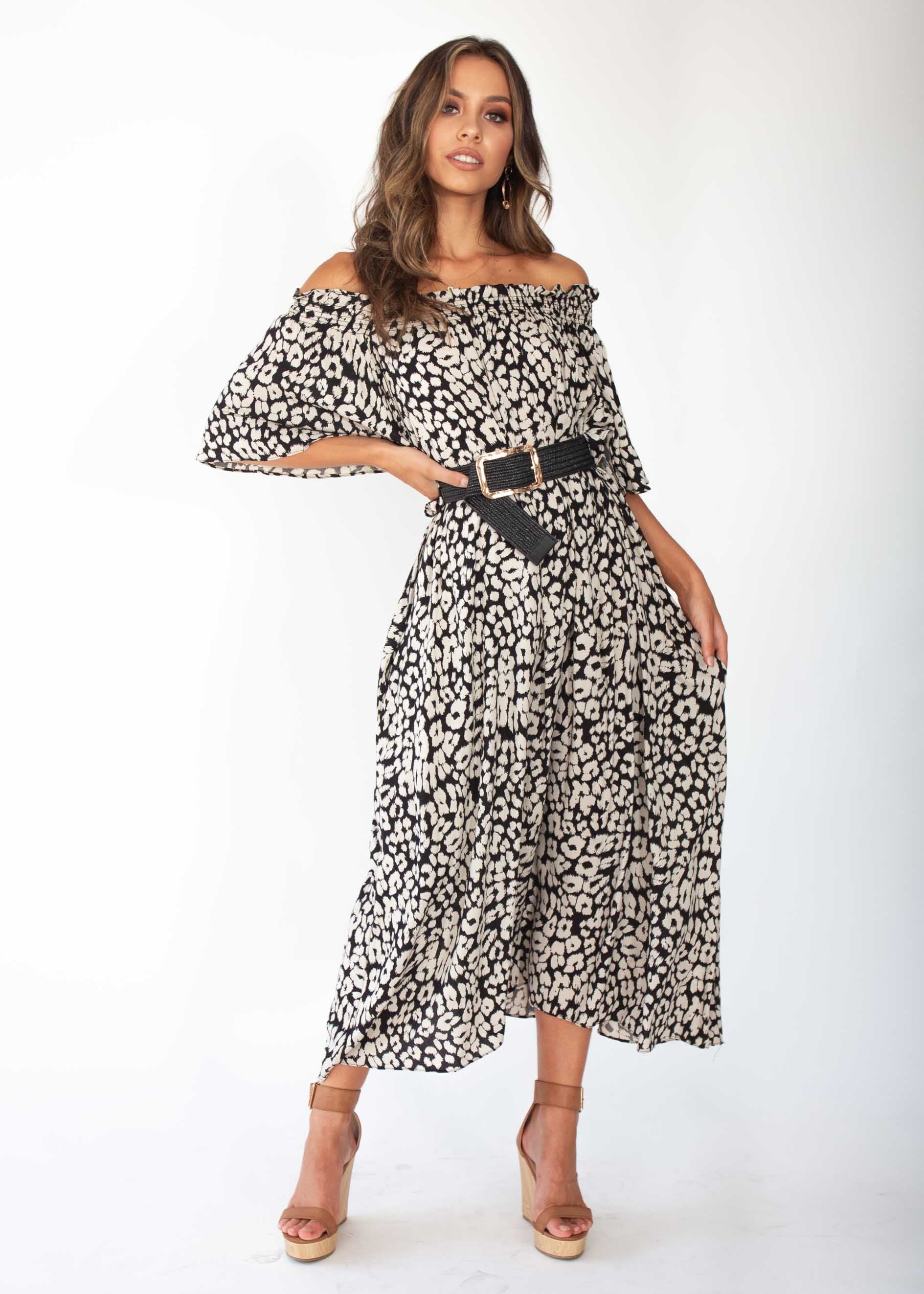 Rahnee Off Shoulder Maxi Dress - Black/Nude