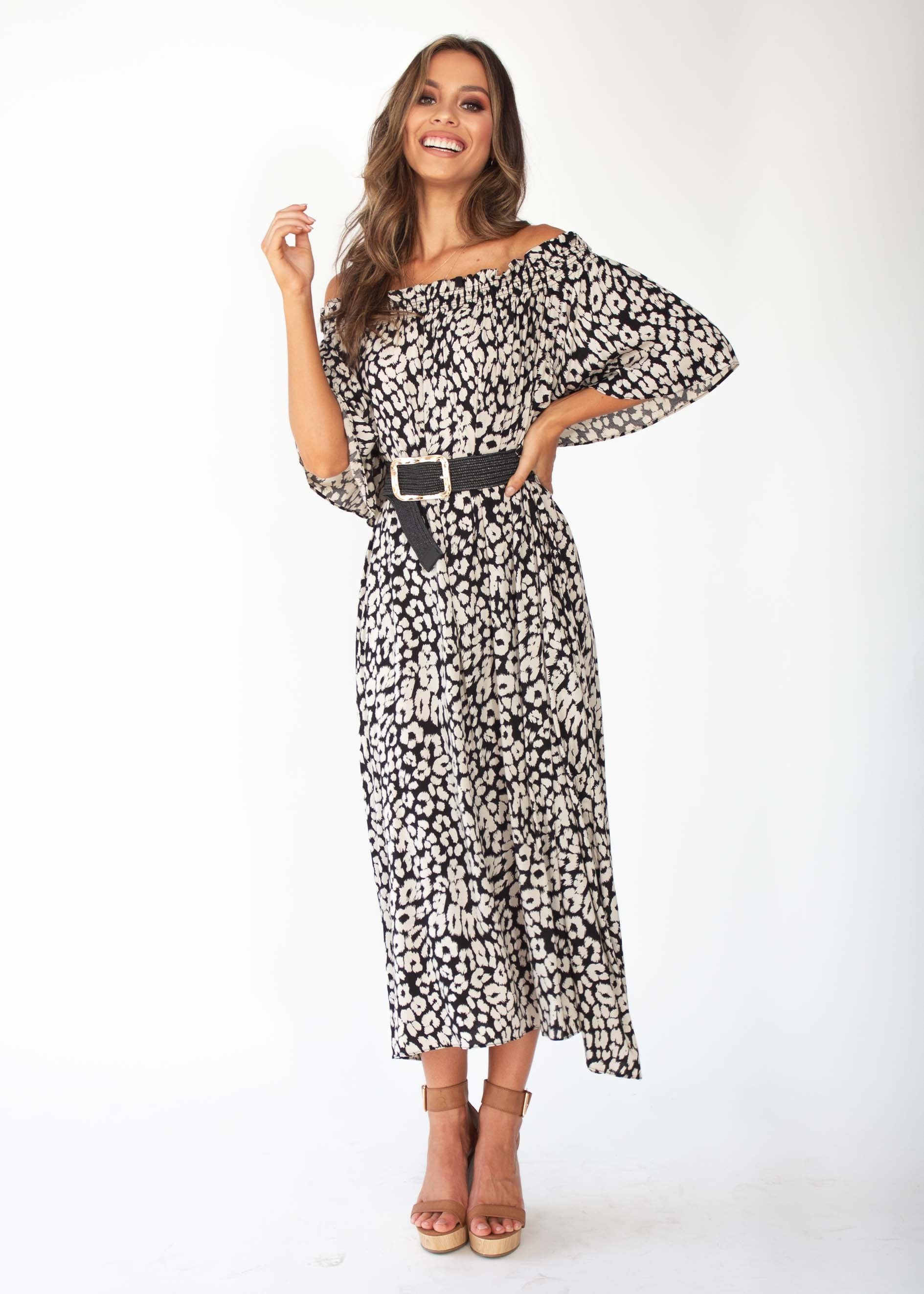 Rahnee Off Shoulder Maxi Dress - Black/Nude