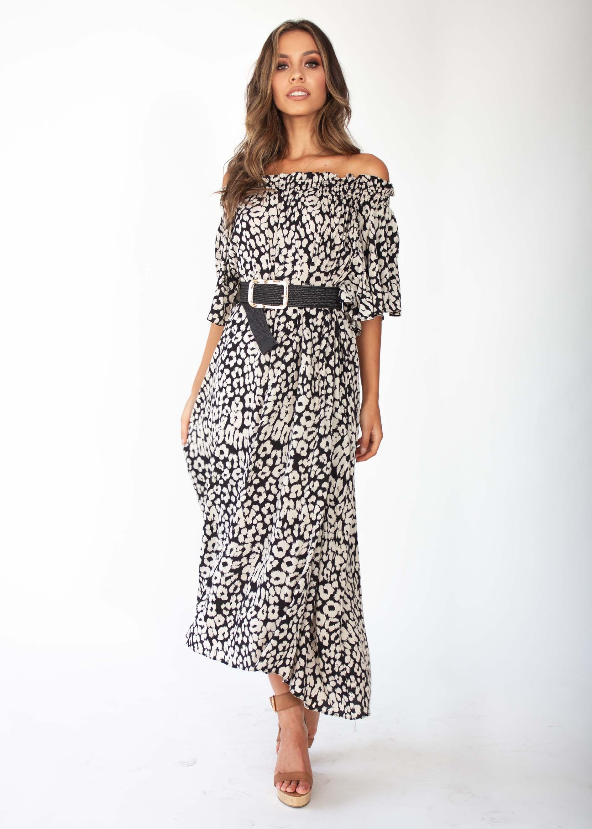 Rahnee Off Shoulder Maxi Dress - Black/Nude