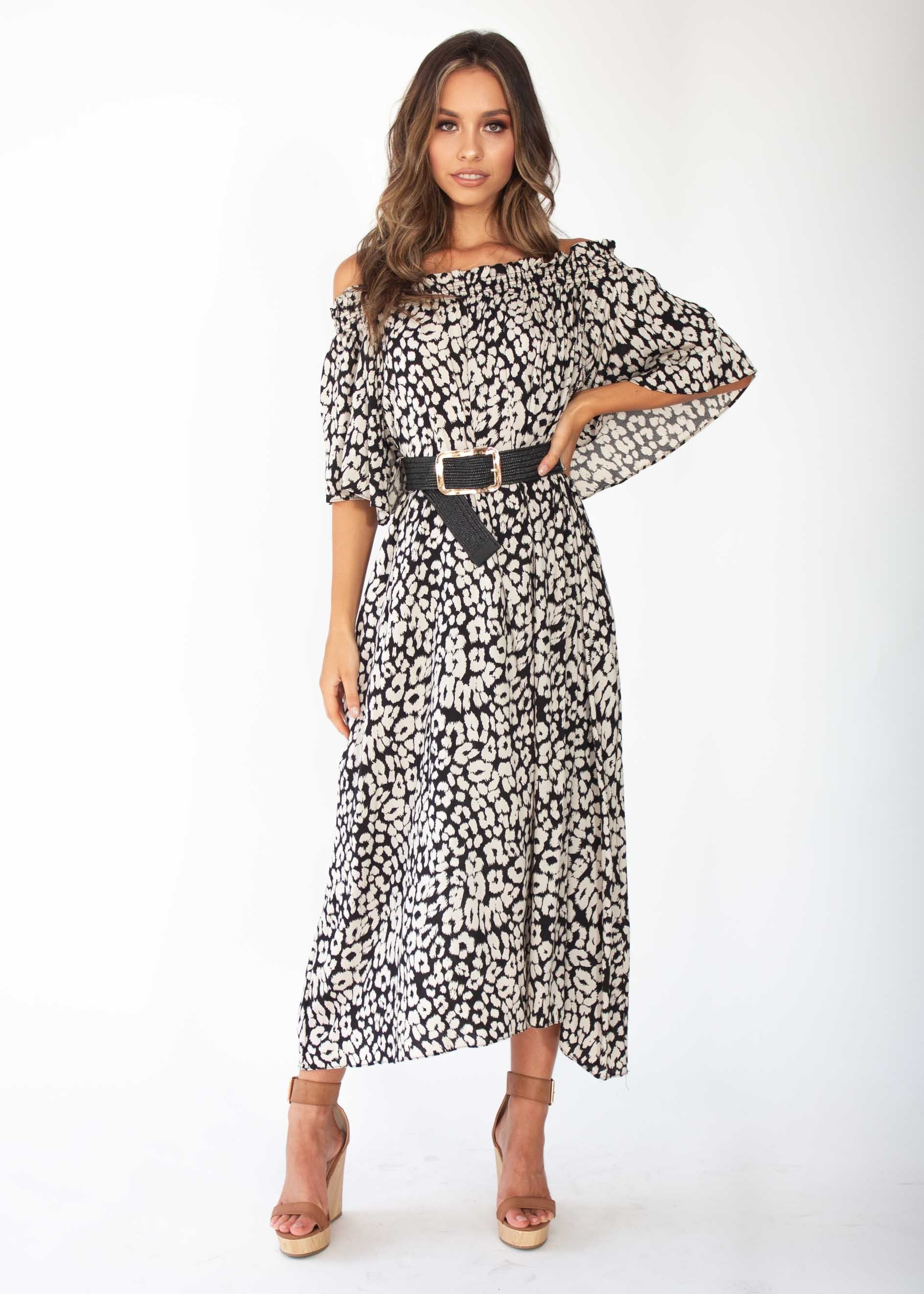 Rahnee Off Shoulder Maxi Dress - Black/Nude