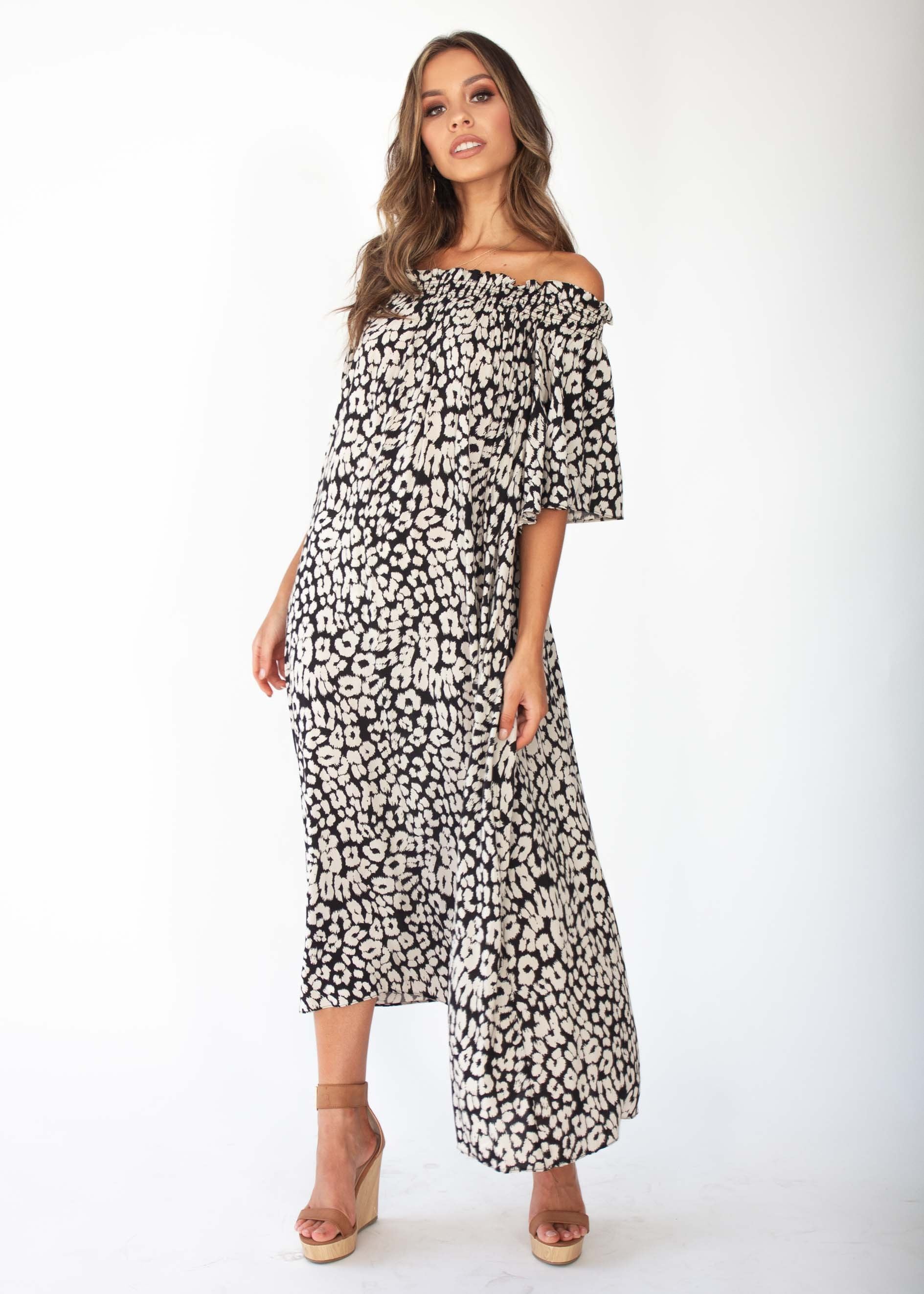 Rahnee Off Shoulder Maxi Dress - Black/Nude