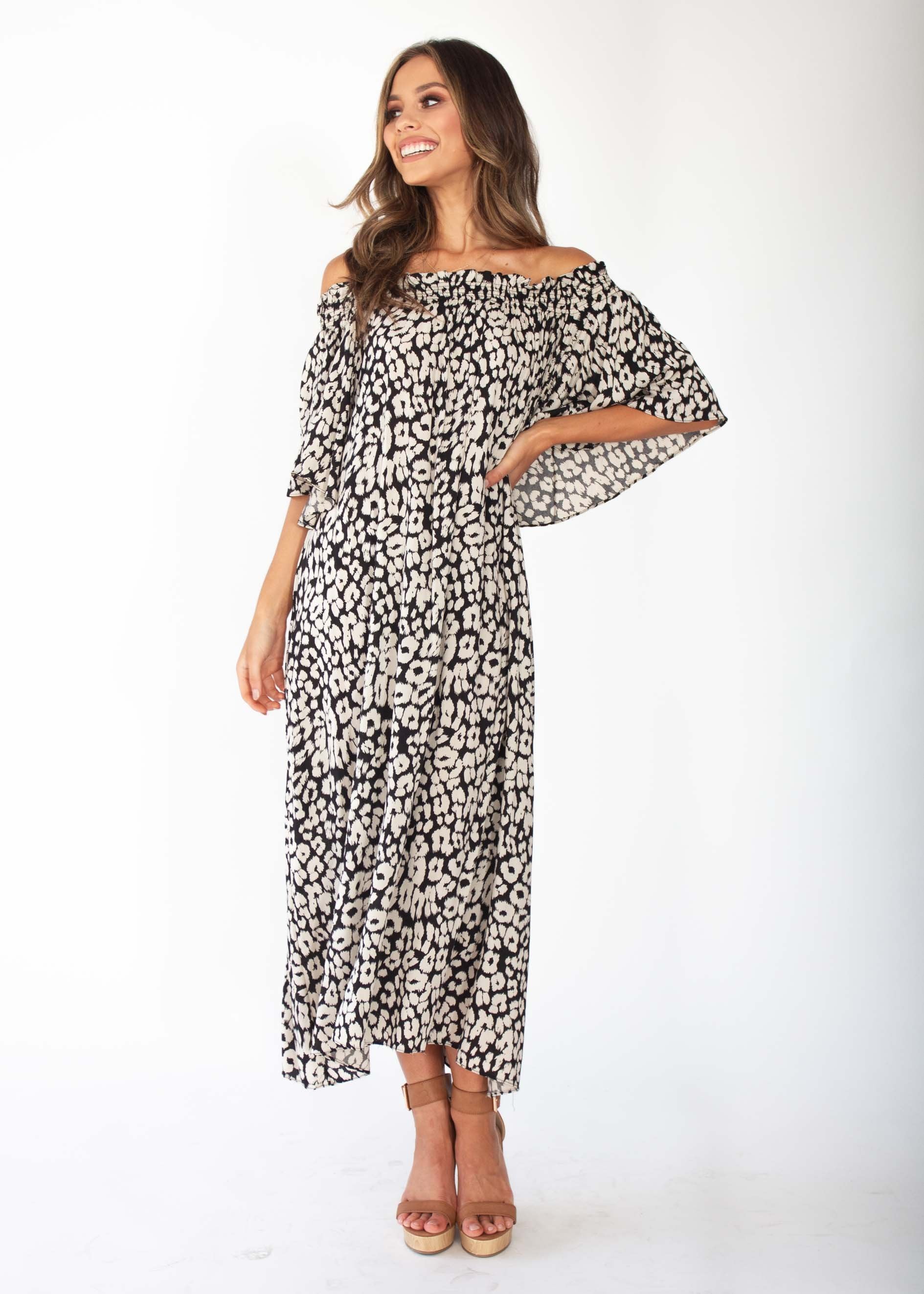 Rahnee Off Shoulder Maxi Dress - Black/Nude