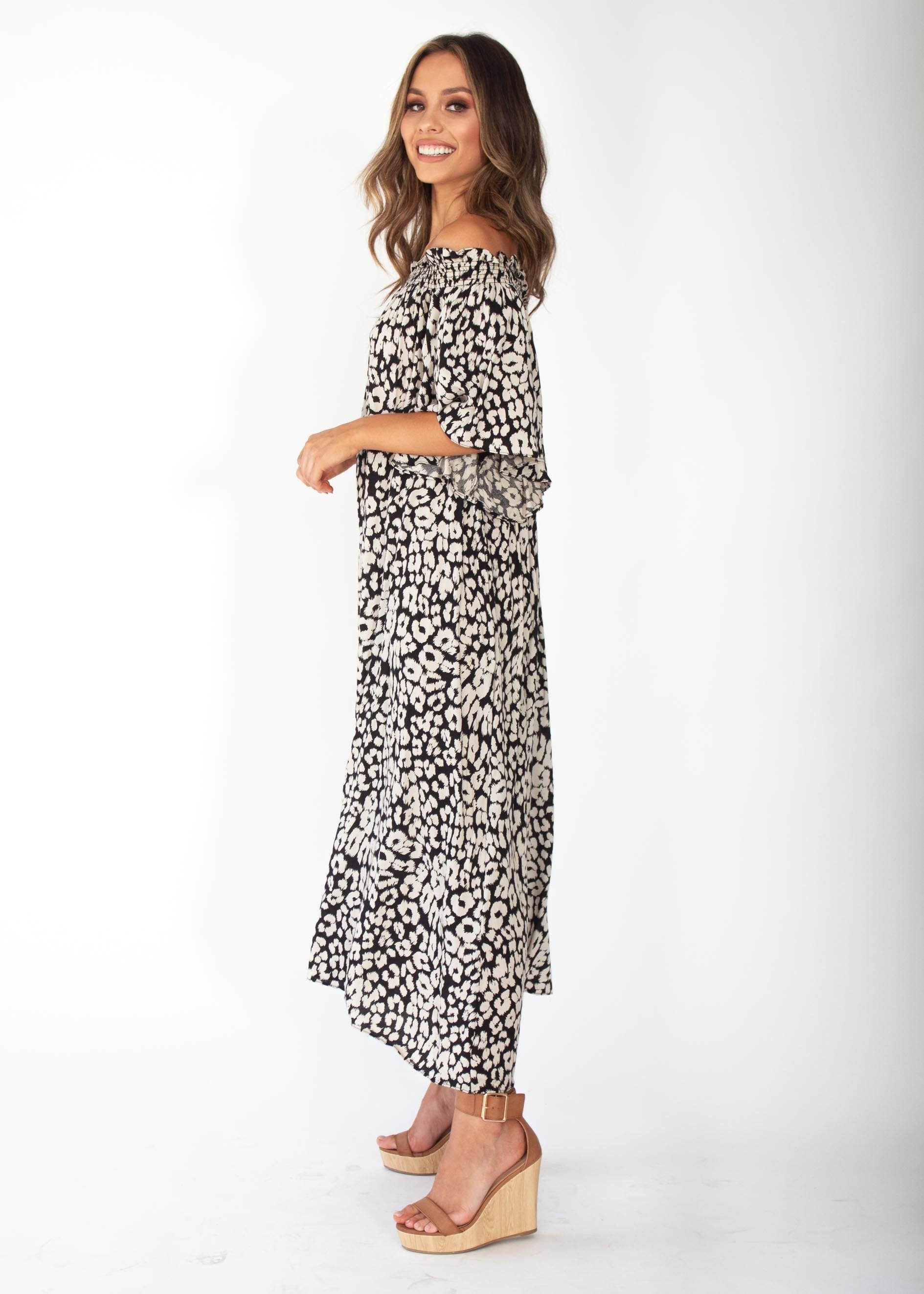 Rahnee Off Shoulder Maxi Dress - Black/Nude