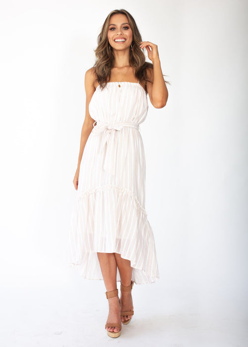 Frankie Hi-Lo Midi Dress - Beige Stripe