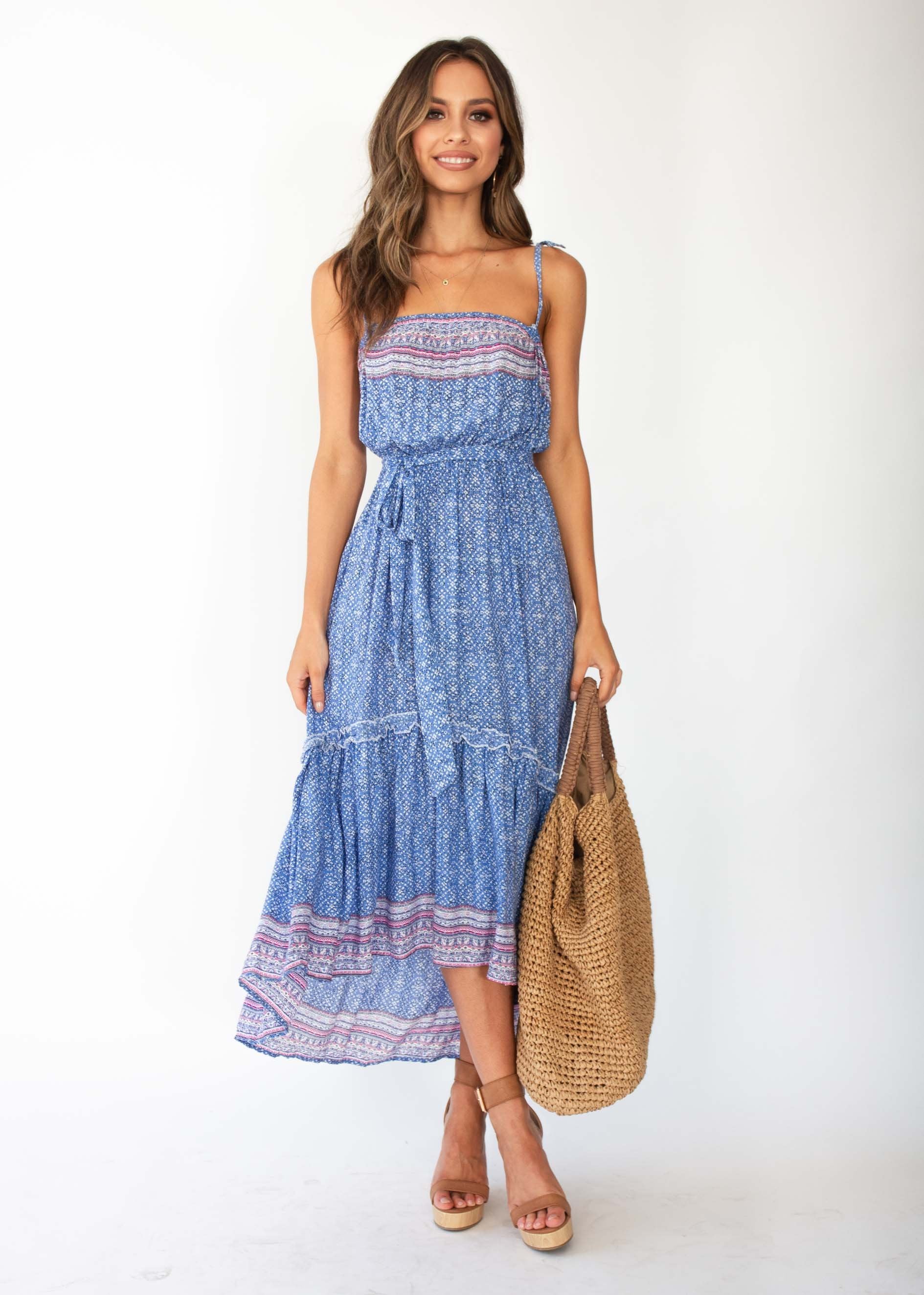 Beronia Hi-Lo Maxi Dress - Blue Speck
