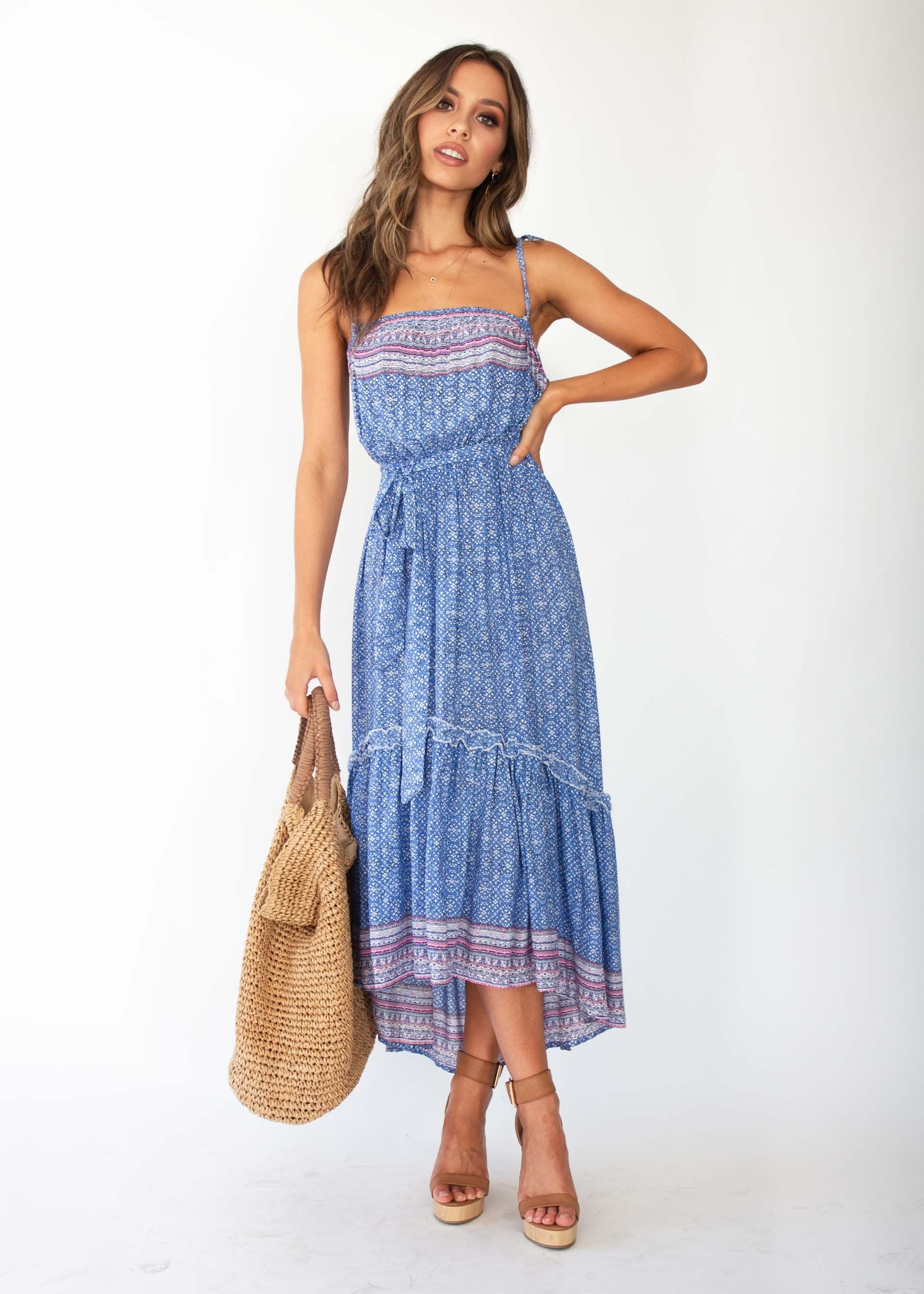 Beronia Hi-Lo Maxi Dress - Blue Speck
