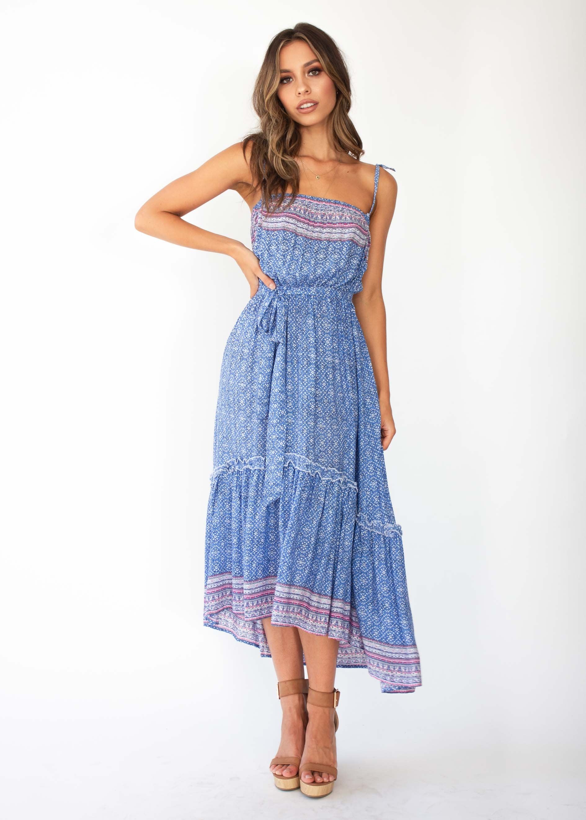 Beronia Hi-Lo Maxi Dress - Blue Speck