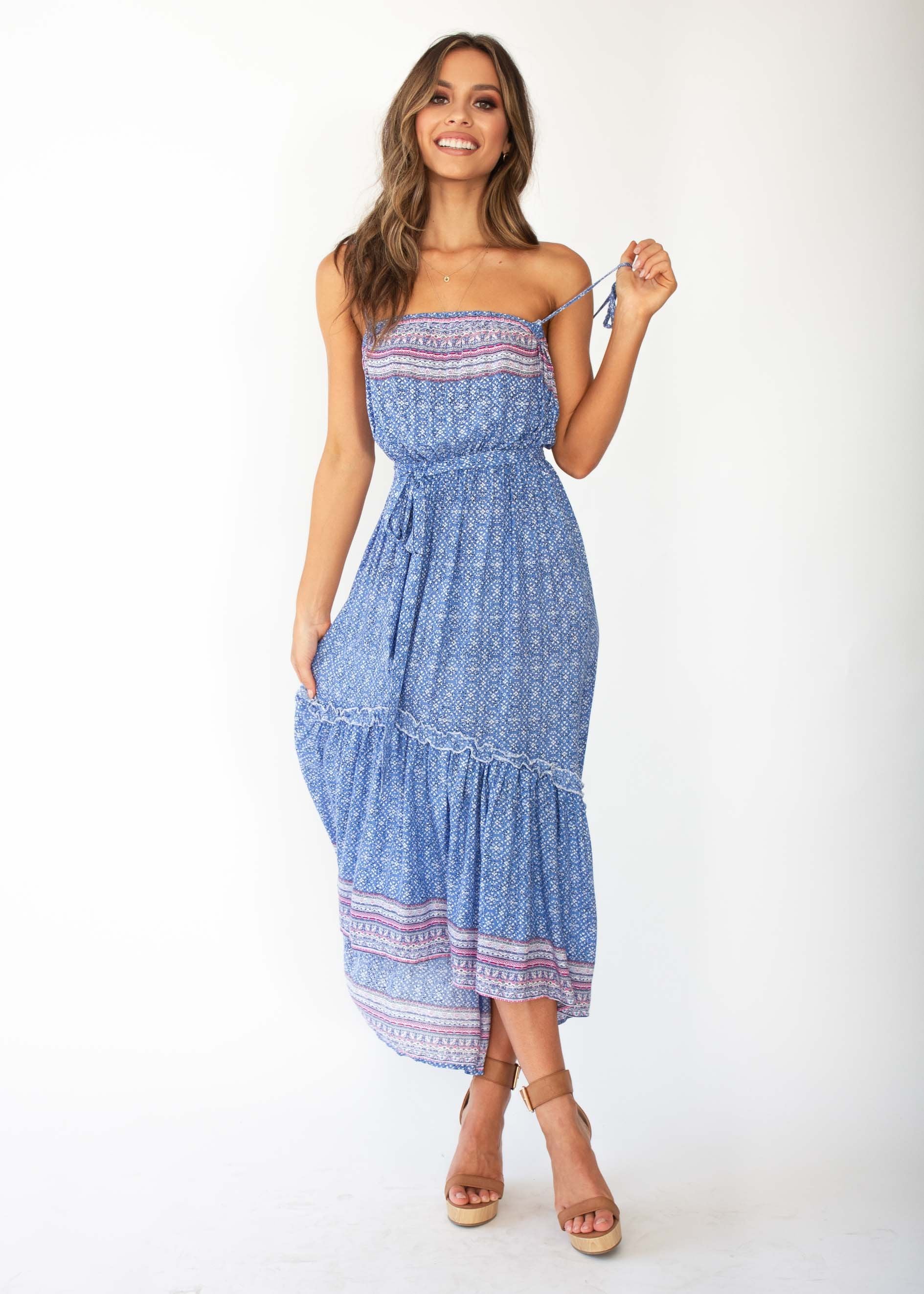 Beronia Hi-Lo Maxi Dress - Blue Speck