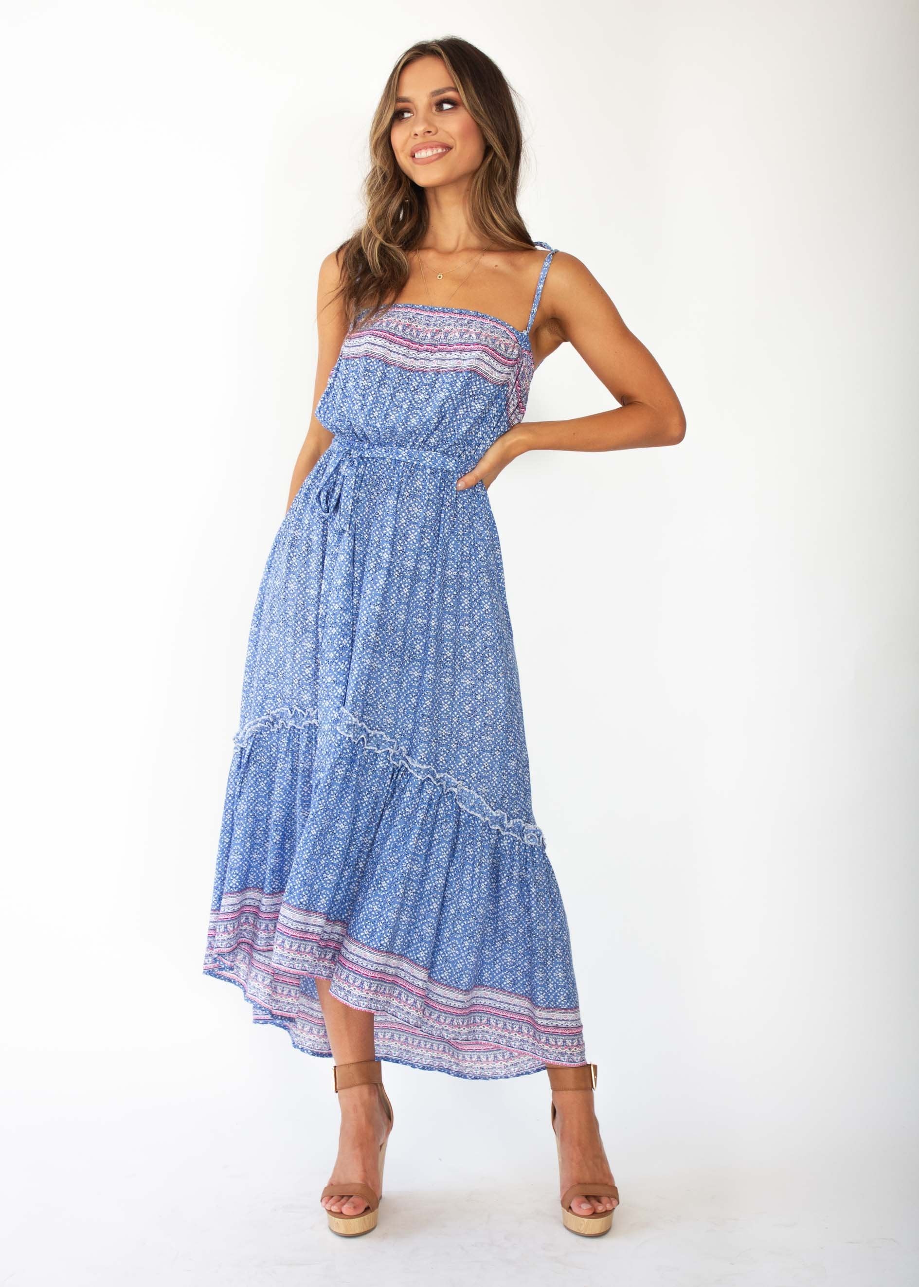 Beronia Hi-Lo Maxi Dress - Blue Speck