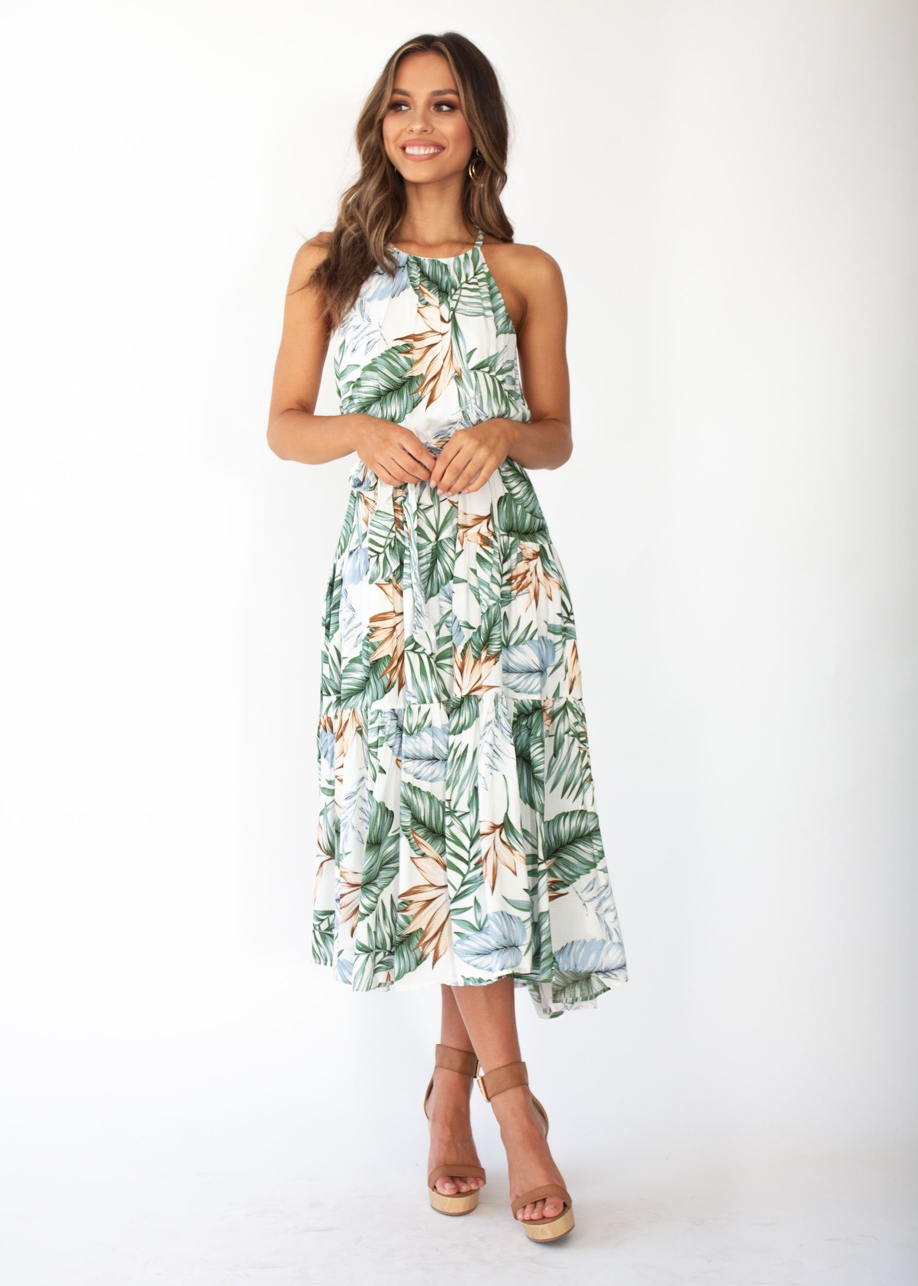 Solstace Midi Dress - White Palm