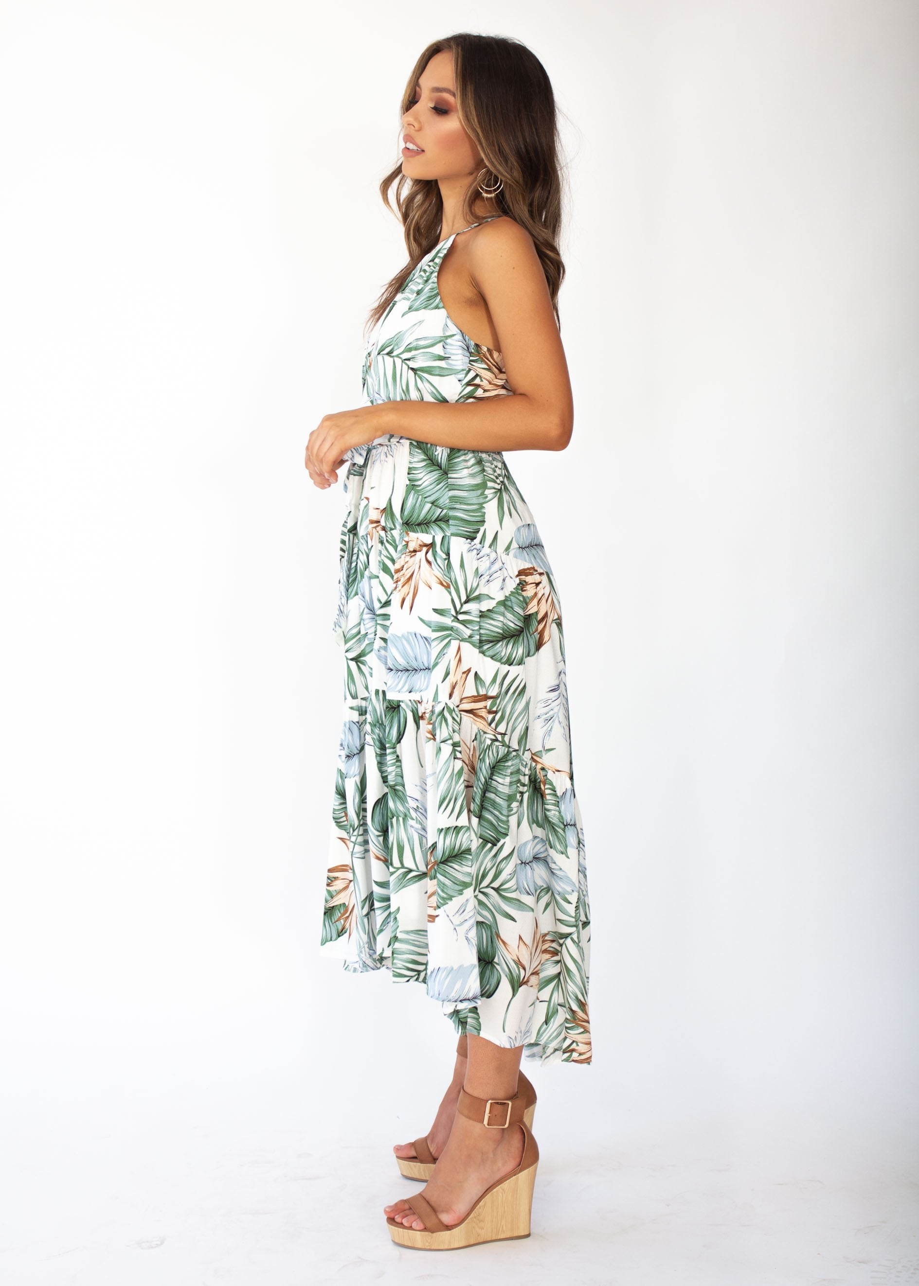 Solstace Midi Dress - White Palm
