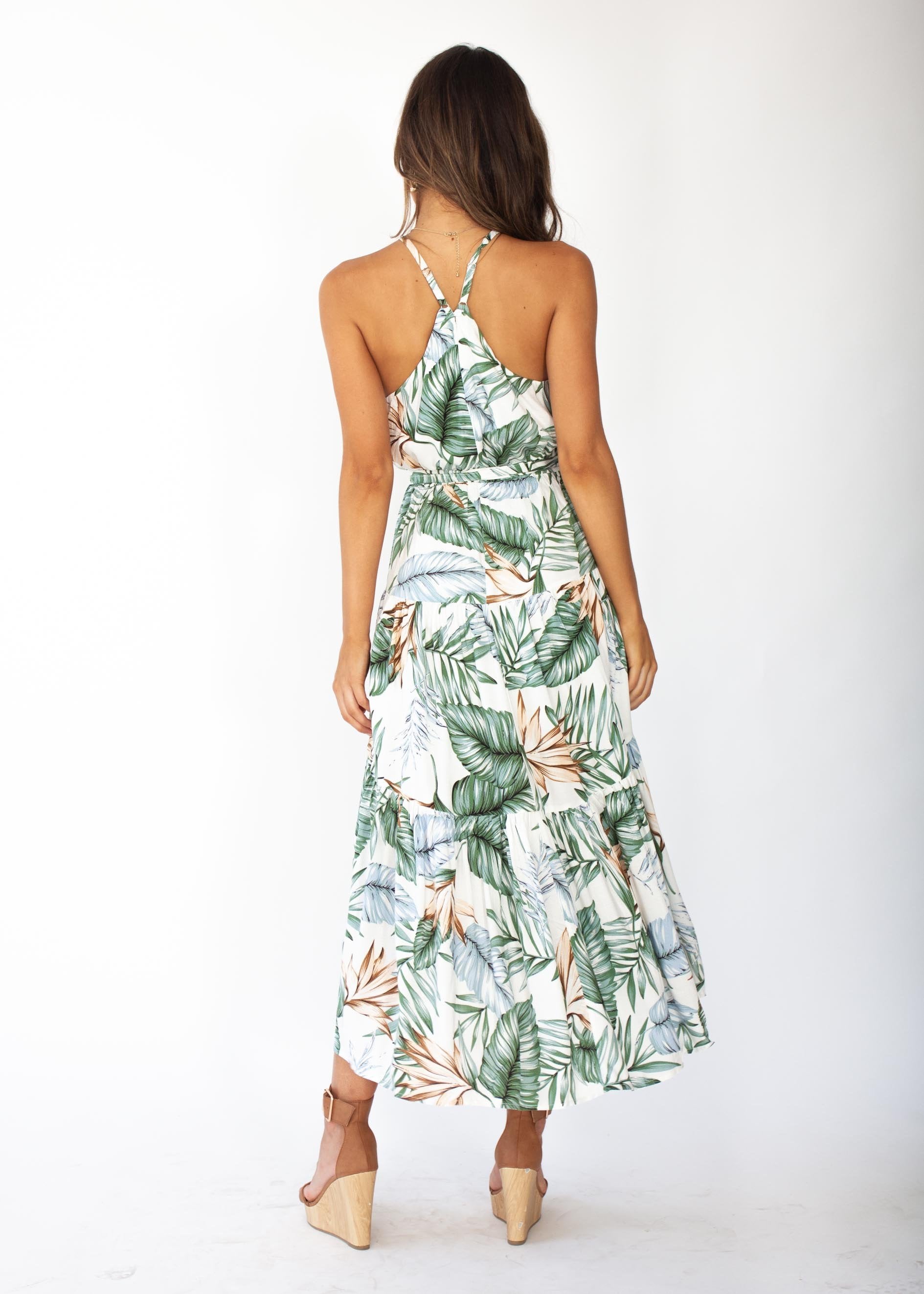Solstace Midi Dress - White Palm
