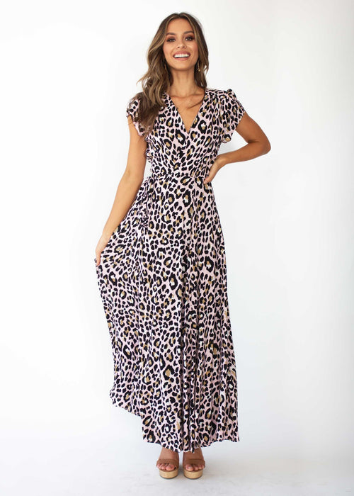 That Thing Wrap Maxi Dress - Blush Leopard