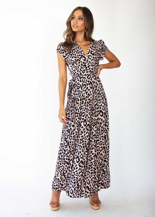 That Thing Wrap Maxi Dress - Blush Leopard