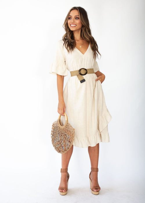 Kalia Linen Midi Dress - Natural